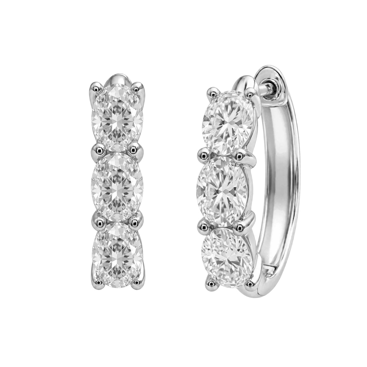 Lab-Grown Diamond 3 Stone Hoop Earrings in 14K White Gold or 14K Yellow Gold