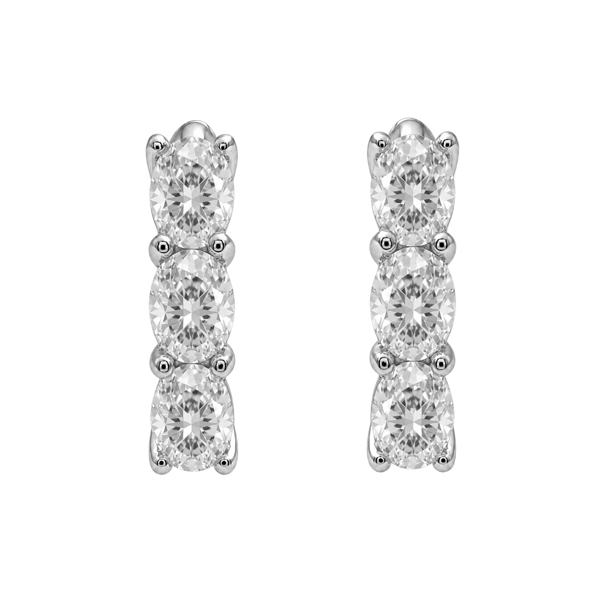 Lab-Grown Diamond 3 Stone Hoop Earrings in 14K White Gold or 14K Yellow Gold
