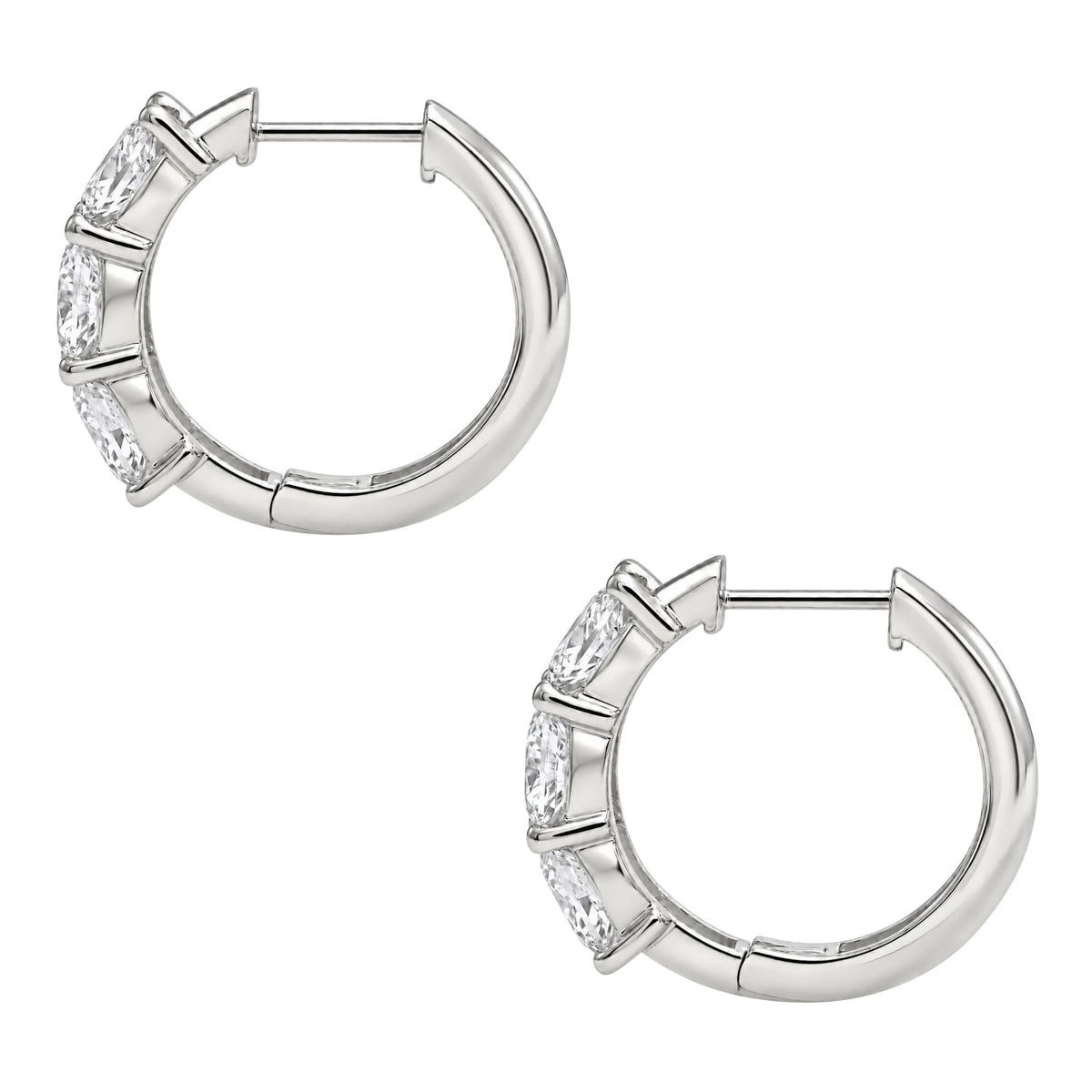Lab-Grown Diamond 3 Stone Hoop Earrings in 14K White Gold or 14K Yellow Gold
