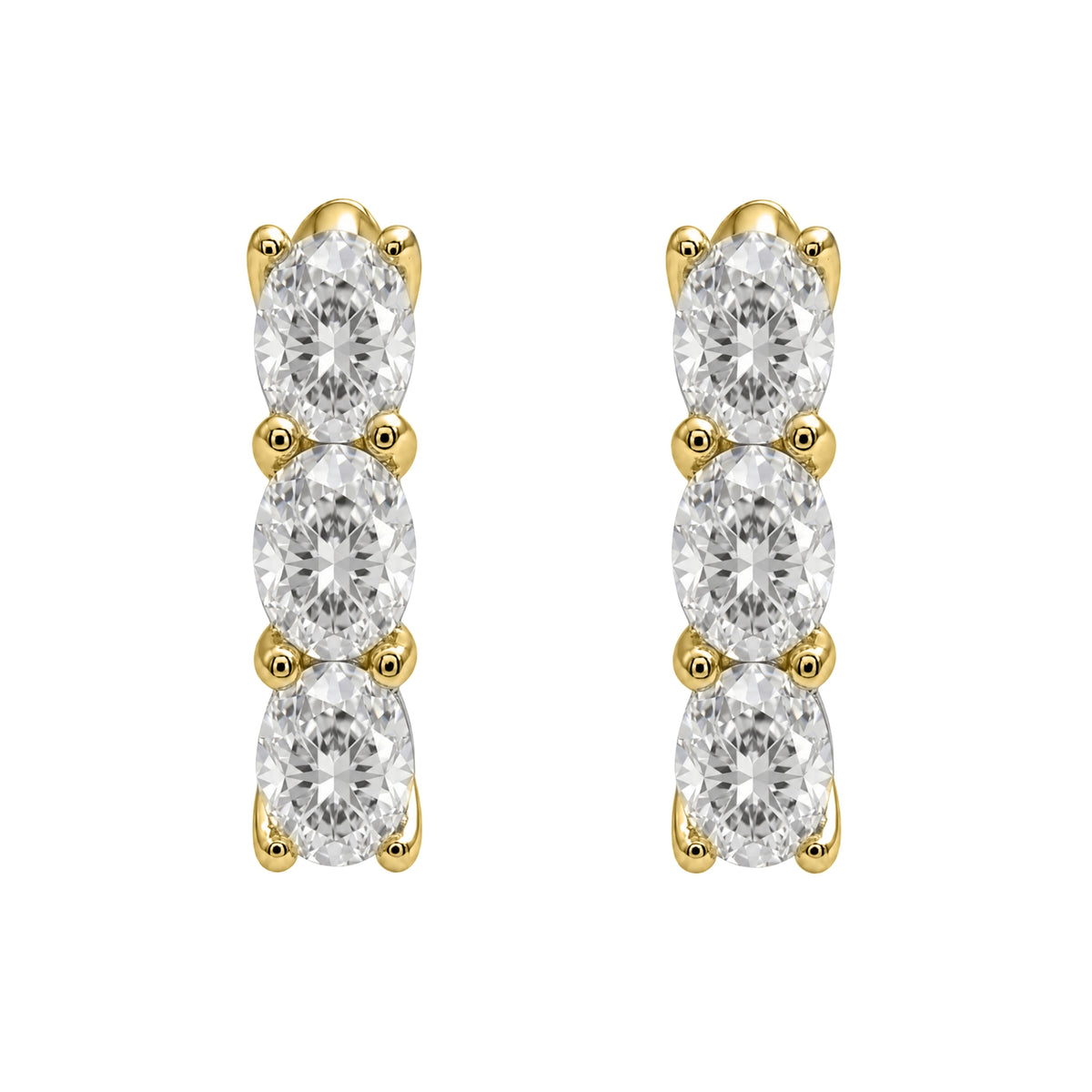 Lab-Grown Diamond 3 Stone Hoop Earrings in 14K White Gold or 14K Yellow Gold