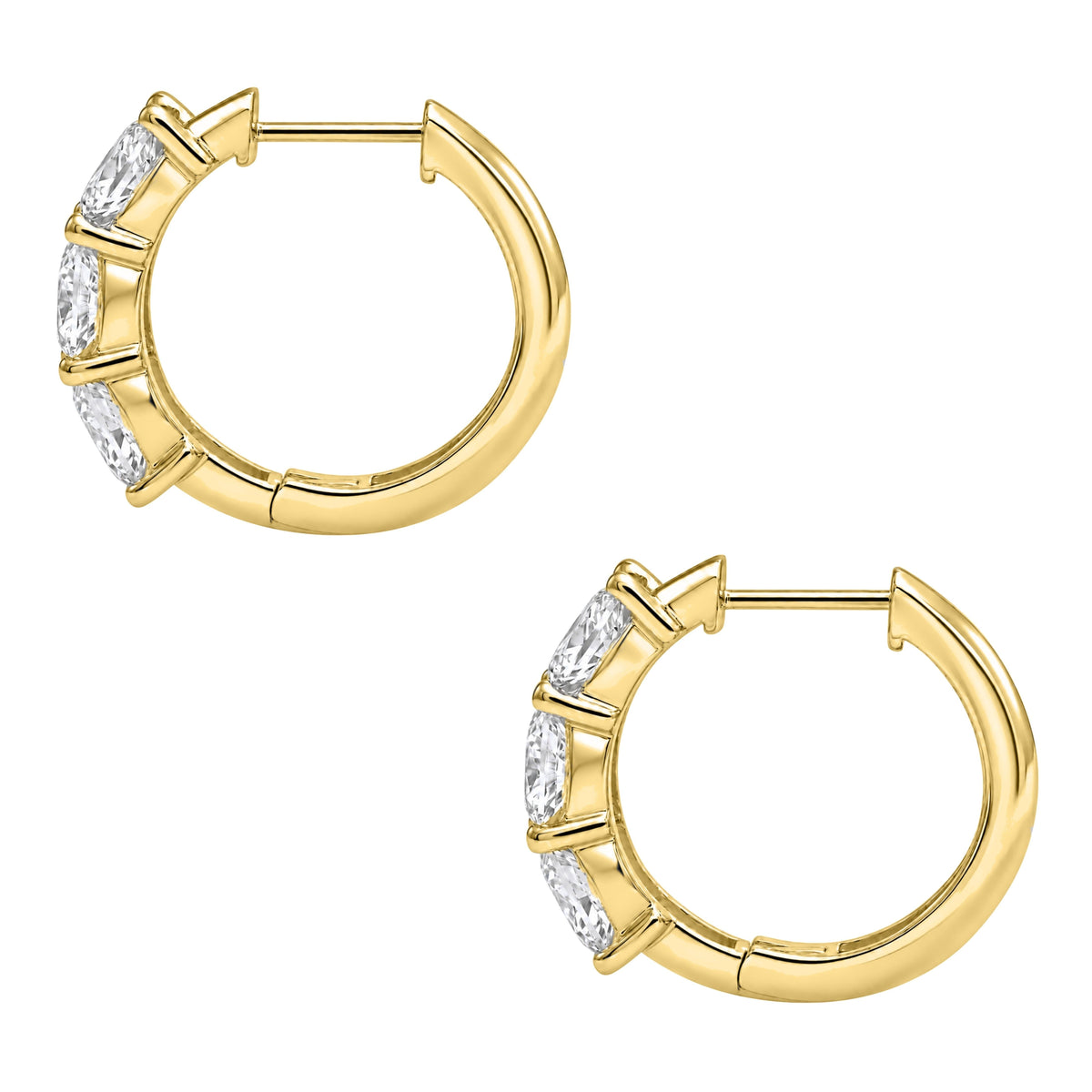 Lab-Grown Diamond 3 Stone Hoop Earrings in 14K White Gold or 14K Yellow Gold