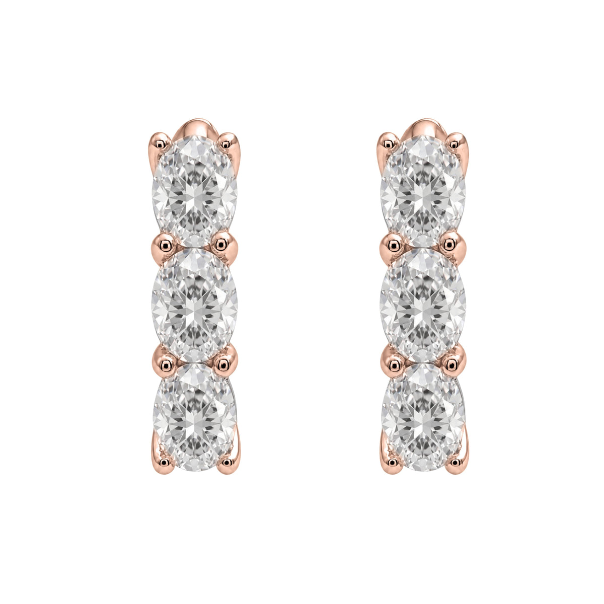 Lab-Grown Diamond 3 Stone Hoop Earrings in 14K White Gold or 14K Yellow Gold