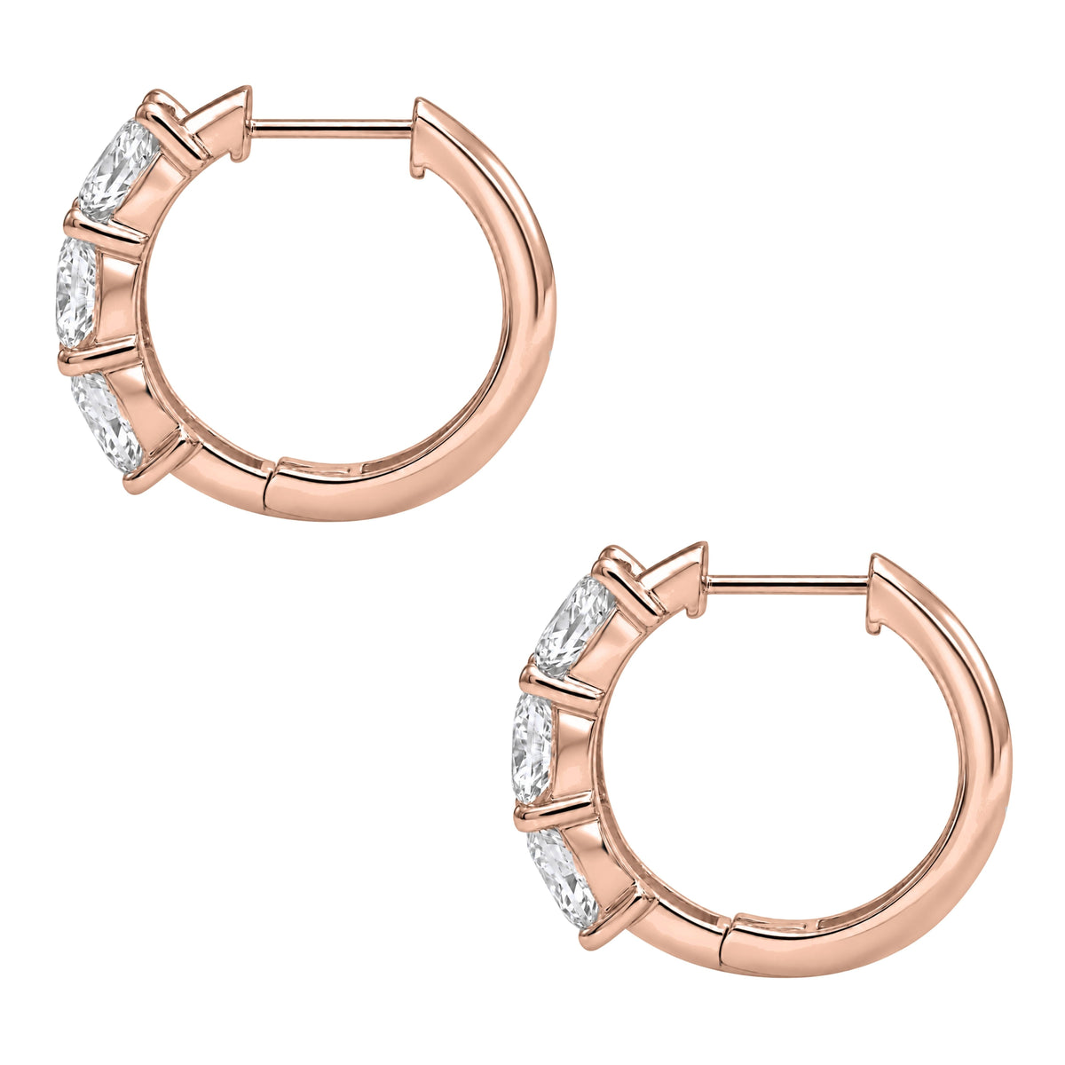 Lab-Grown Diamond 3 Stone Hoop Earrings in 14K White Gold or 14K Yellow Gold