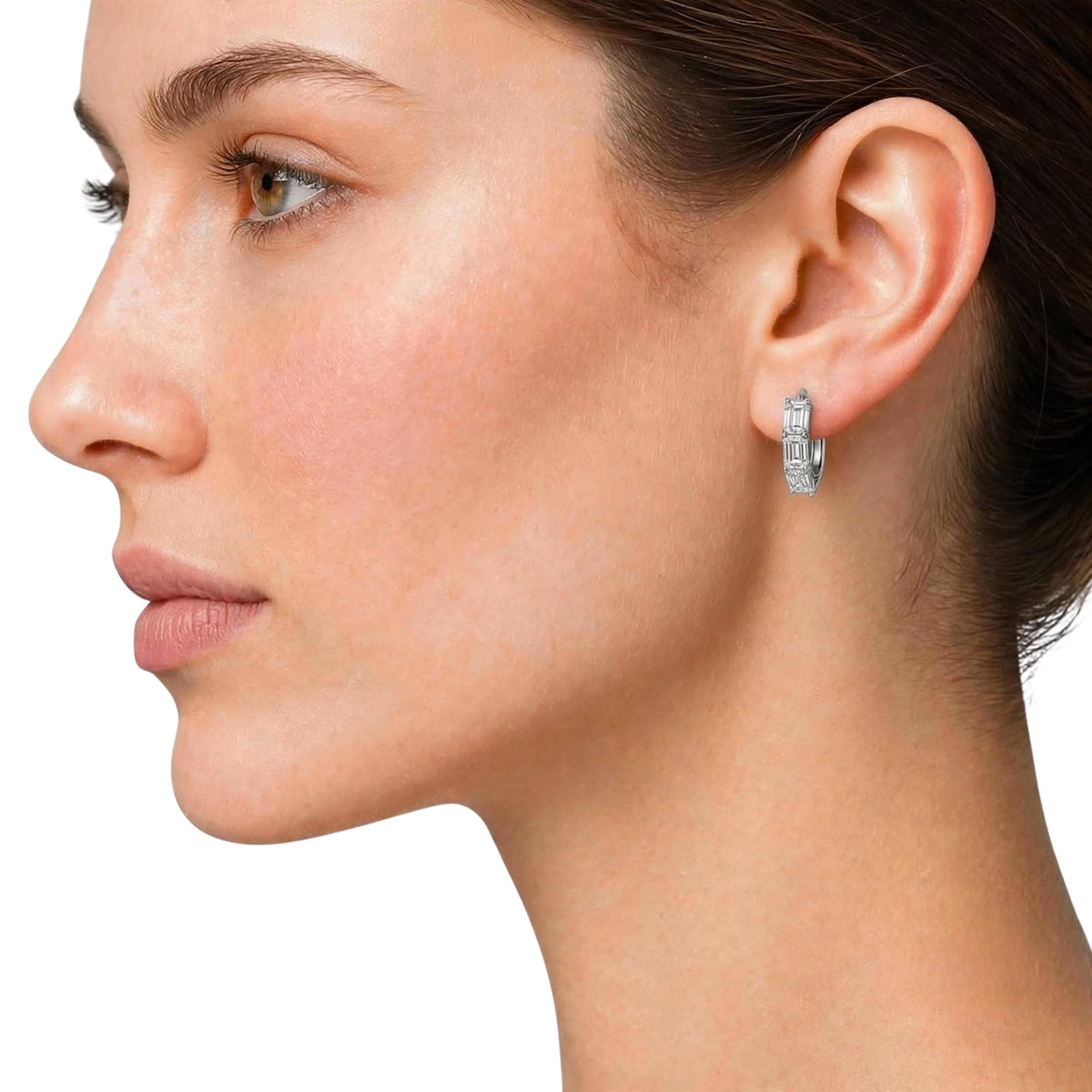 Lab-Grown Diamond Emerald-Cut Hoop Earrings in 14K White Gold or 14K Yellow Gold