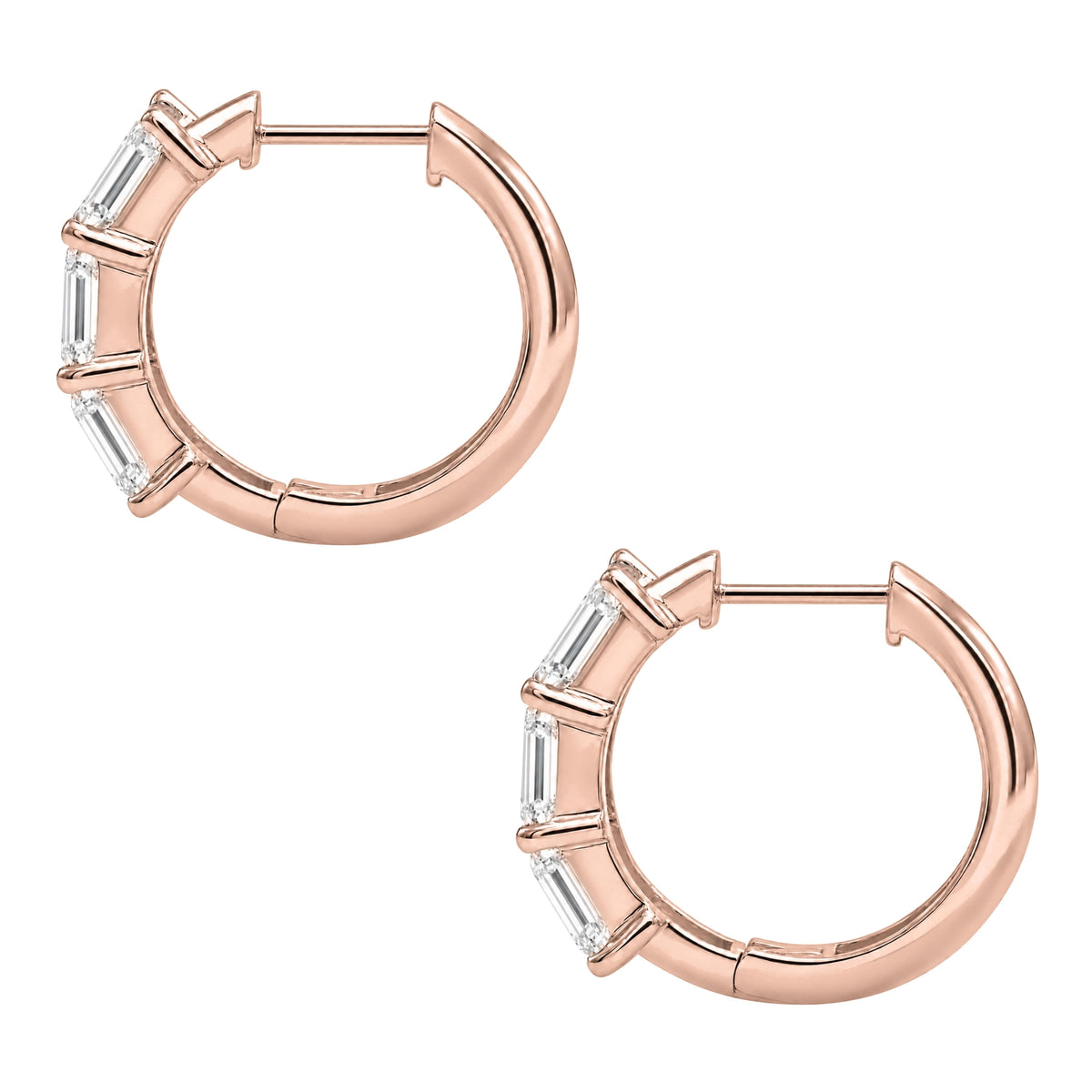 Lab-Grown Diamond 3 Stone Hoop Earrings in 14K White Gold or 14K Yellow Gold
