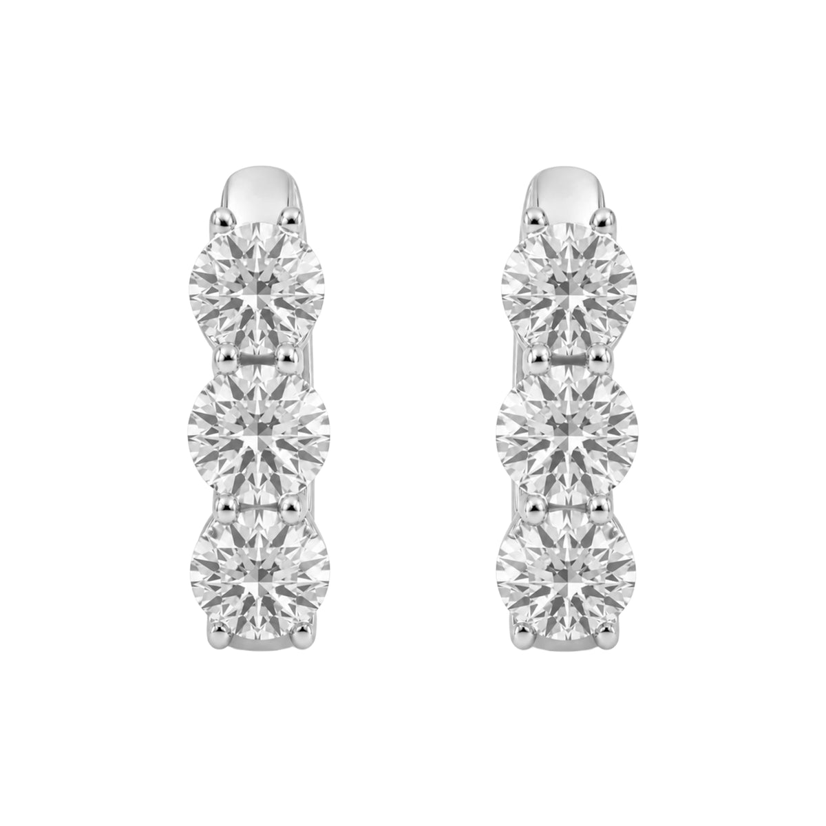 Lab-Grown Diamond 3-Stone Round Hoop Earrings in 14K White Gold or 14K Yellow Gold