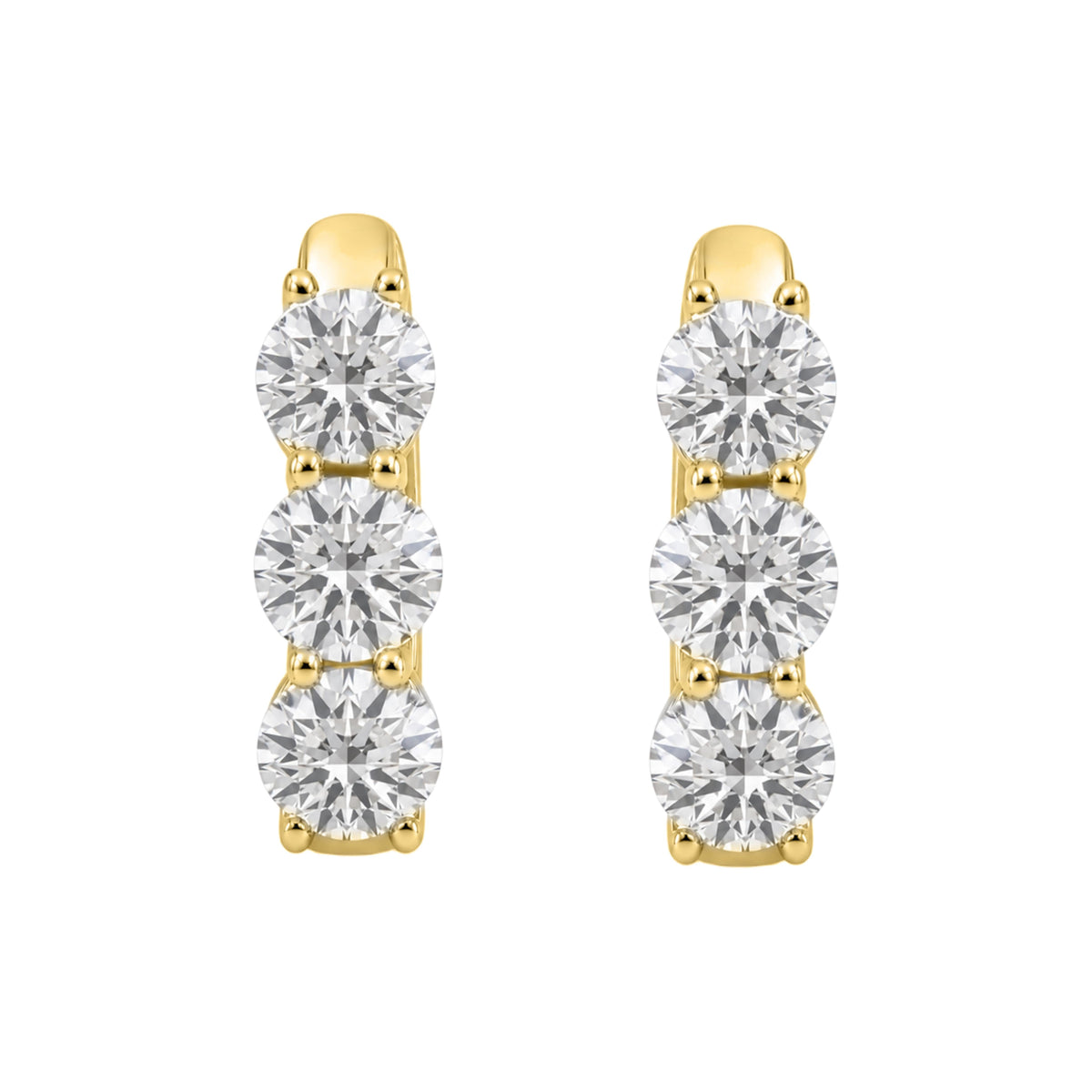 Lab-Grown Diamond 3-Stone Round Hoop Earrings in 14K White Gold or 14K Yellow Gold