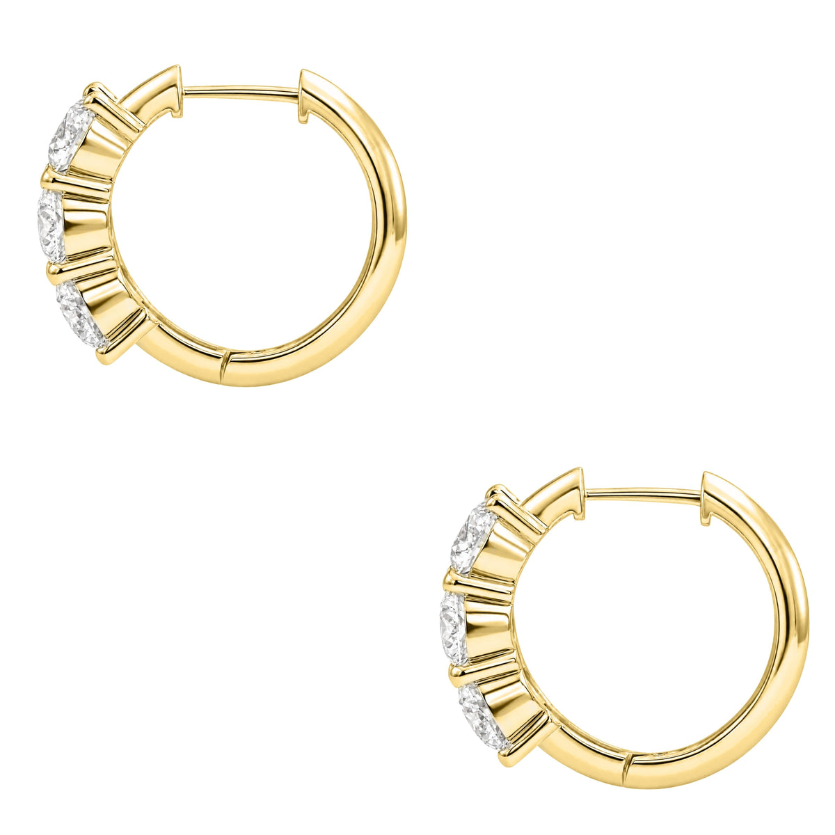 Lab-Grown Diamond 3 Stone Hoop Earrings in 14K White Gold or 14K Yellow Gold