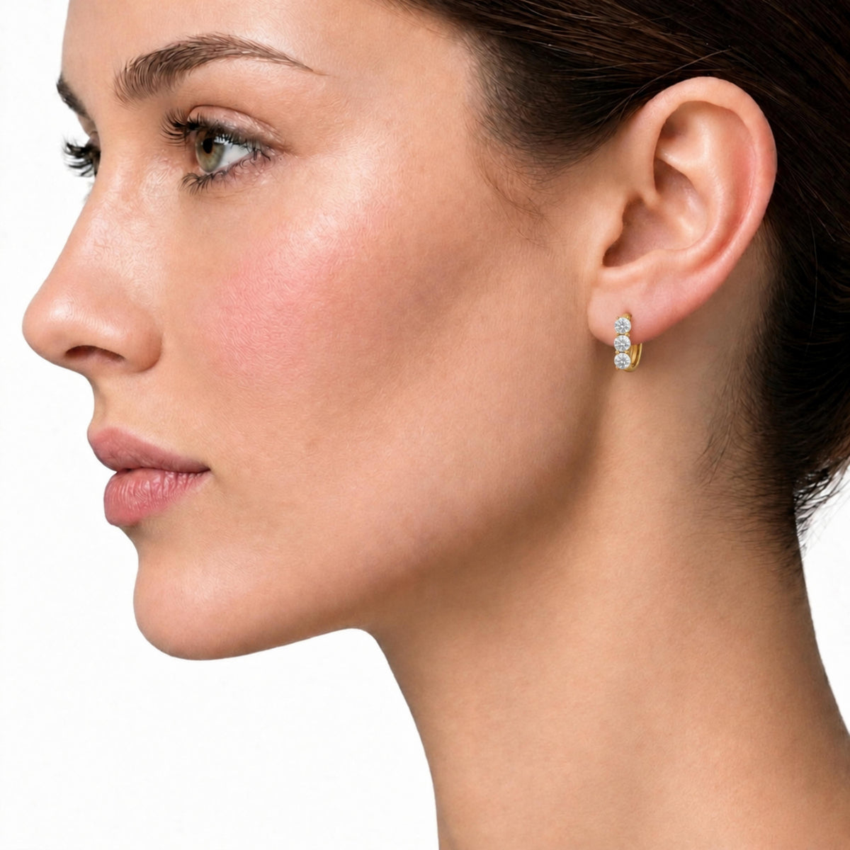 Lab-Grown Diamond 3-Stone Round Hoop Earrings in 14K White Gold or 14K Yellow Gold