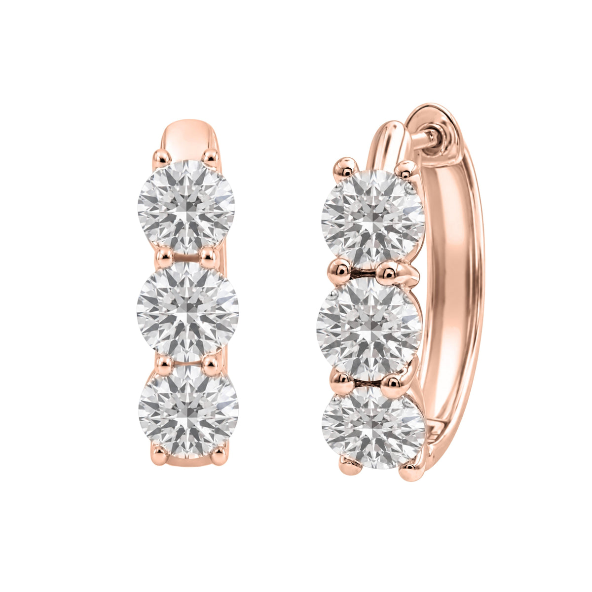Lab-Grown Diamond 3 Stone Hoop Earrings in 14K White Gold or 14K Yellow Gold
