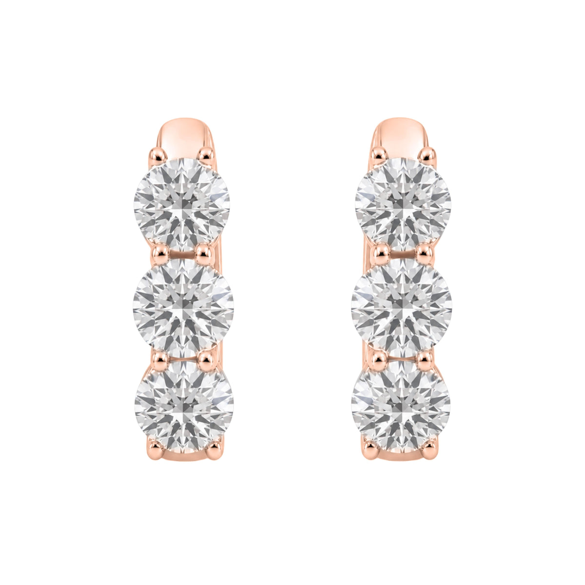 Lab-Grown Diamond 3-Stone Round Hoop Earrings in 14K White Gold or 14K Yellow Gold