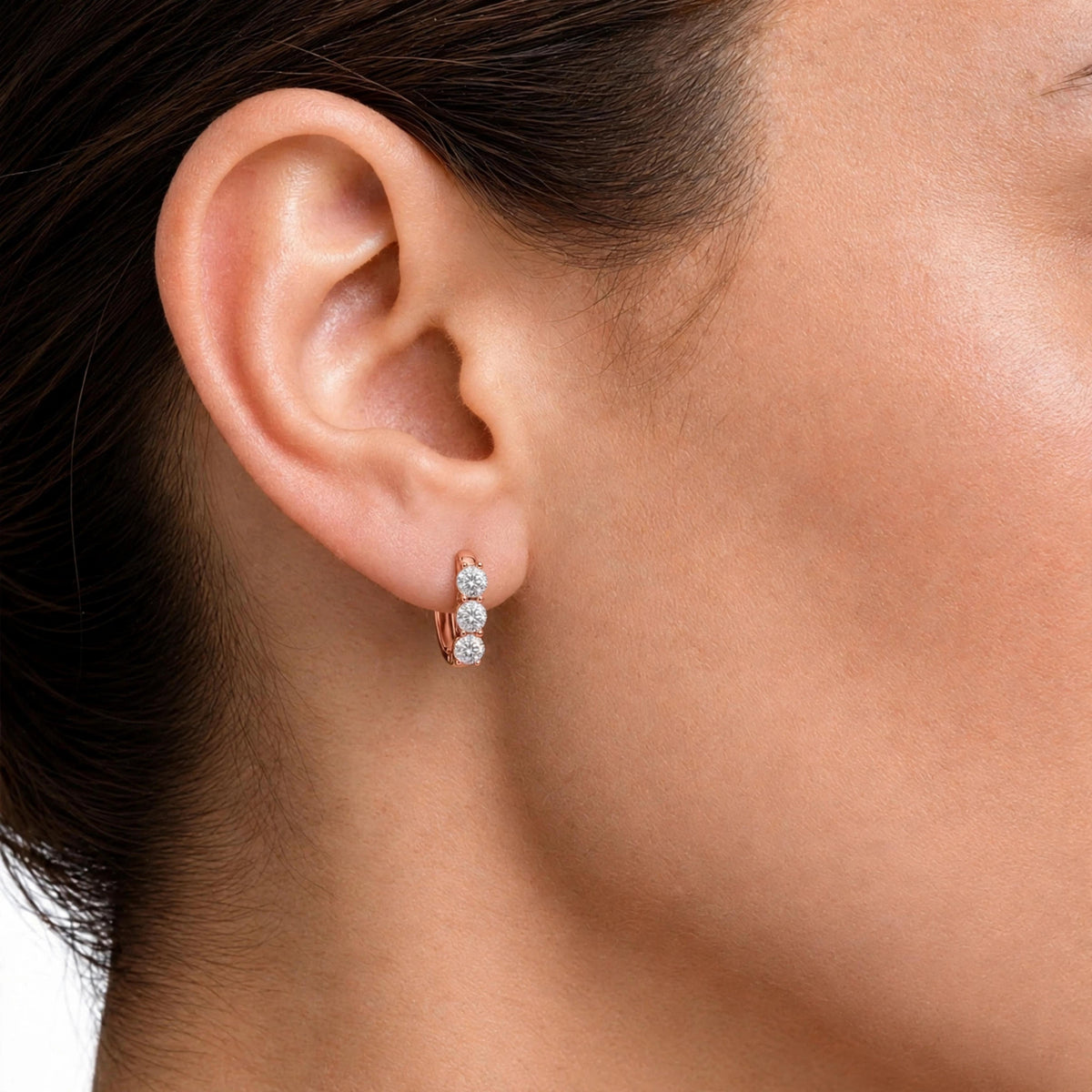 Lab-Grown Diamond 3 Stone Hoop Earrings in 14K White Gold or 14K Yellow Gold