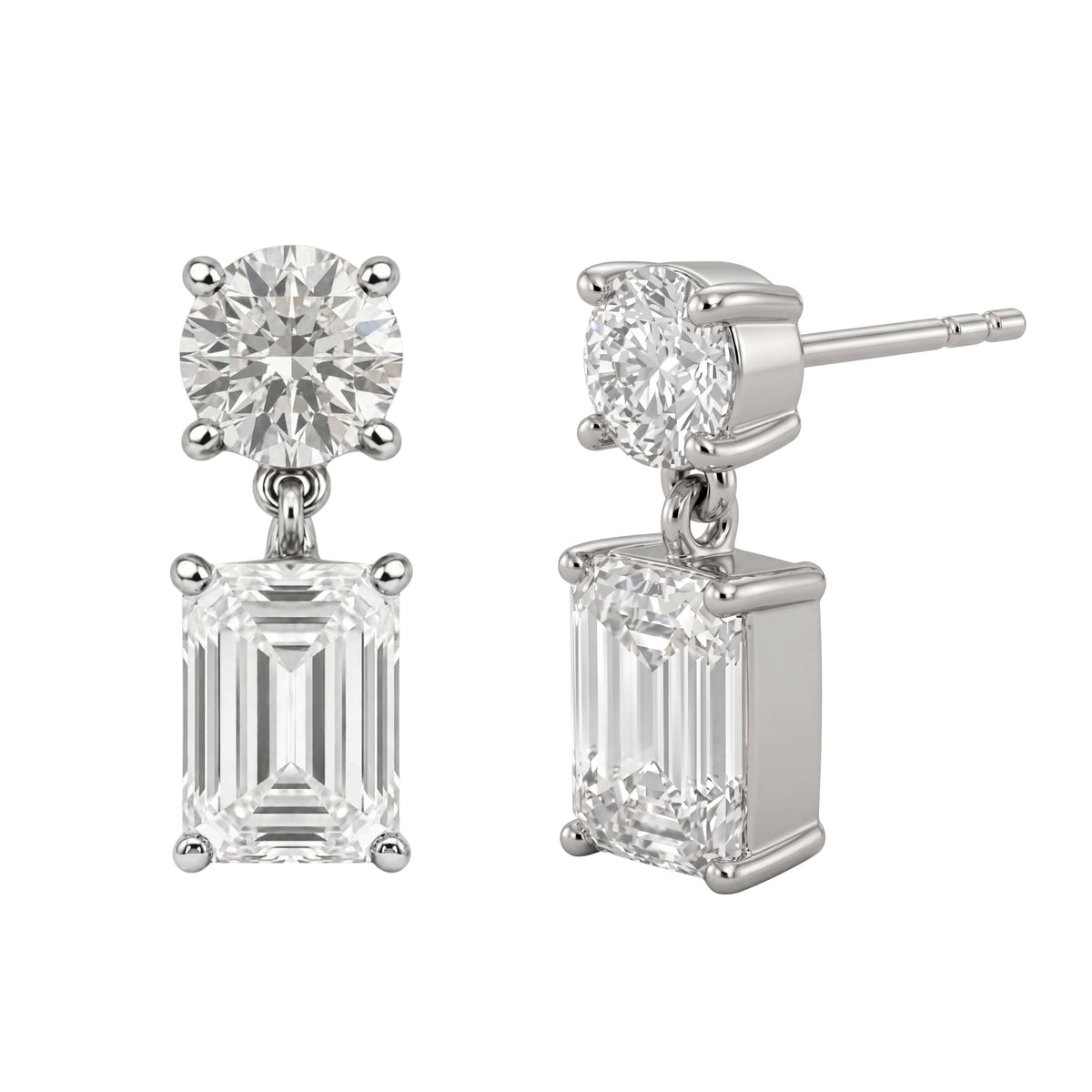 Lab-Grown Diamond Round & Emerald-Cut Stud Earrings in 14K White Gold or 14K Yellow Gold