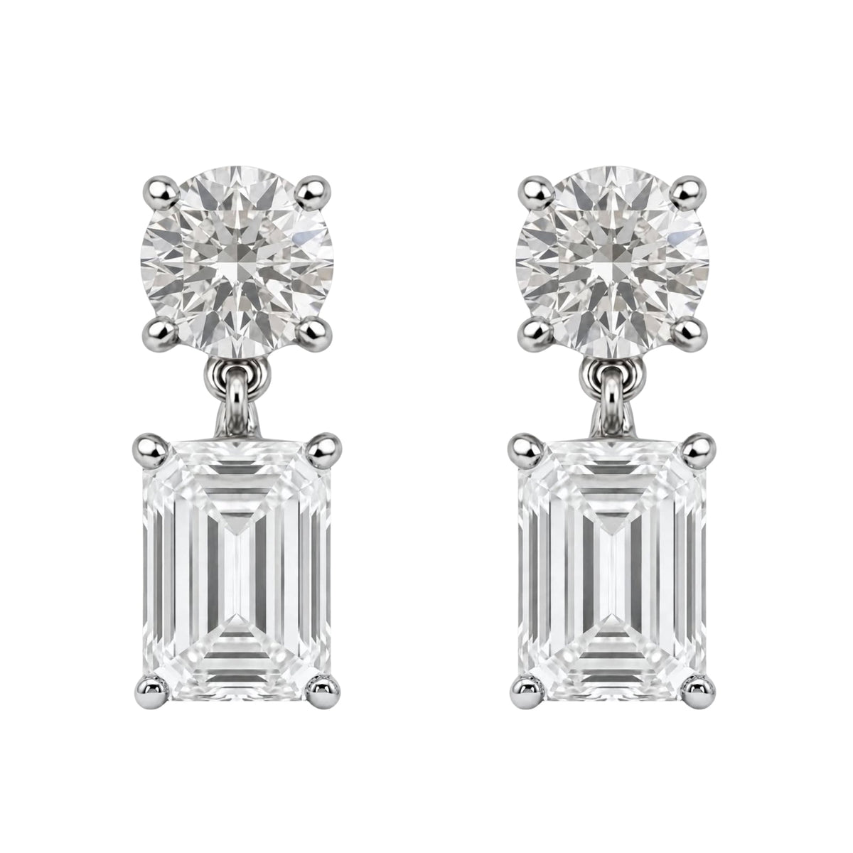 Lab-Grown Diamond Round & Emerald-Cut Stud Earrings in 14K White Gold or 14K Yellow Gold