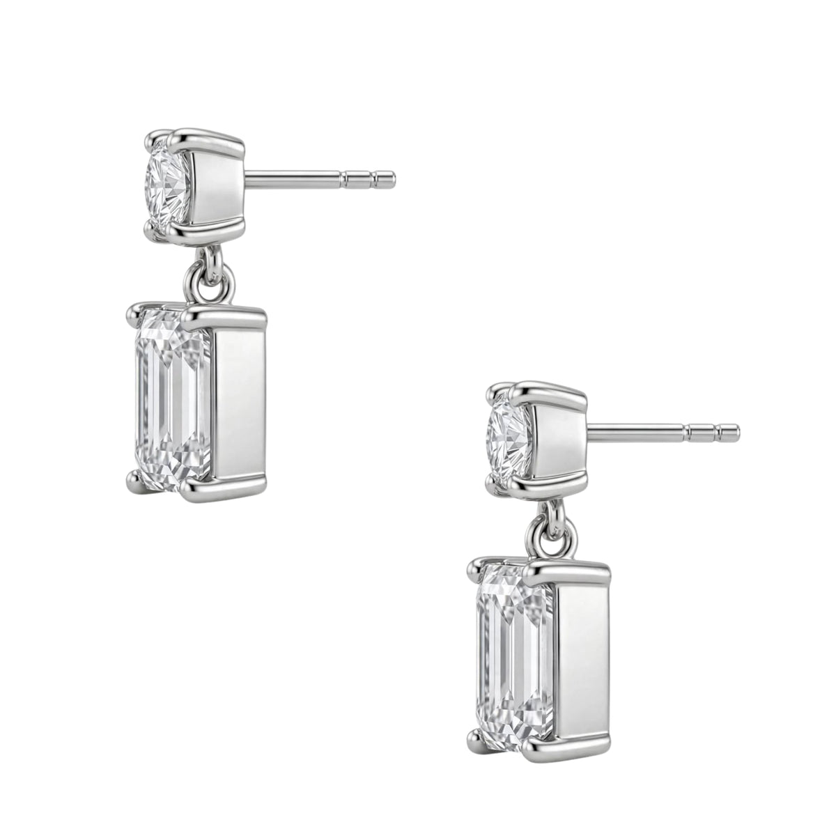 Lab-Grown Diamond Round & Emerald-Cut Stud Earrings in 14K White Gold or 14K Yellow Gold