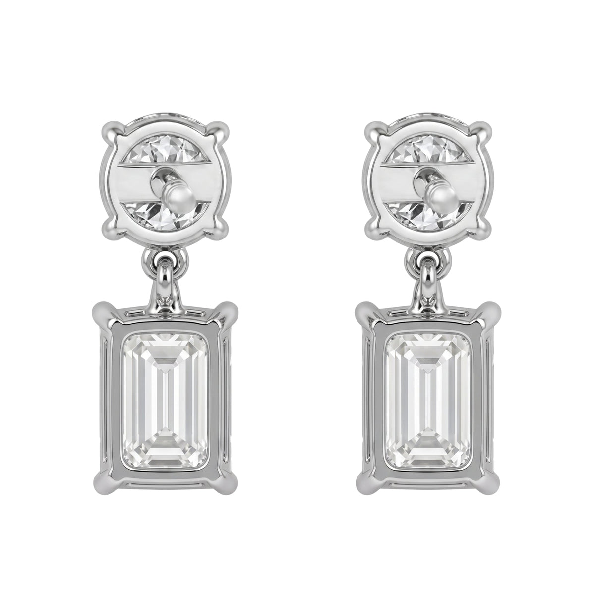 Lab-Grown Diamond Round & Emerald-Cut Stud Earrings in 14K White Gold or 14K Yellow Gold