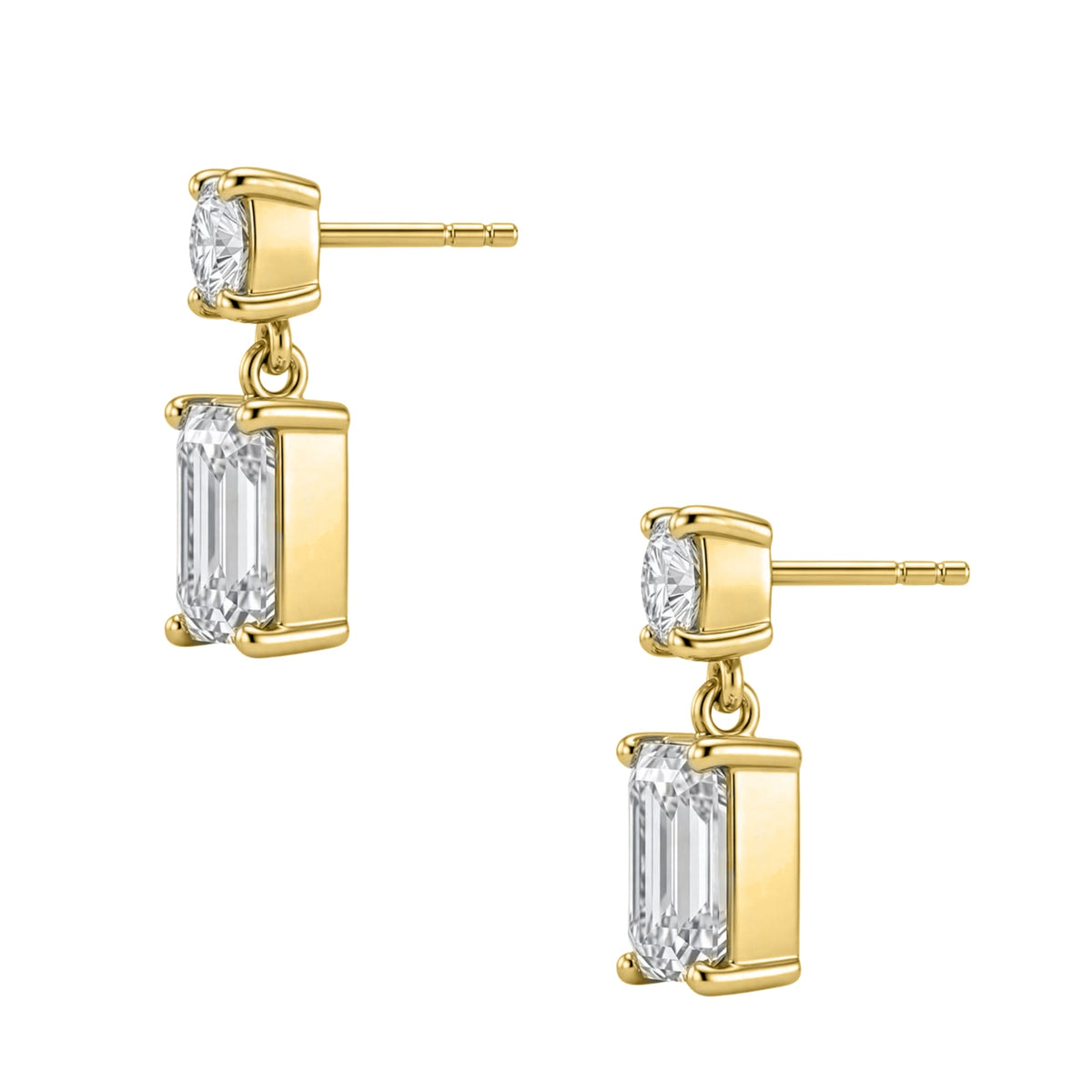 Lab-Grown Diamond Round & Emerald-Cut Stud Earrings in 14K White Gold or 14K Yellow Gold