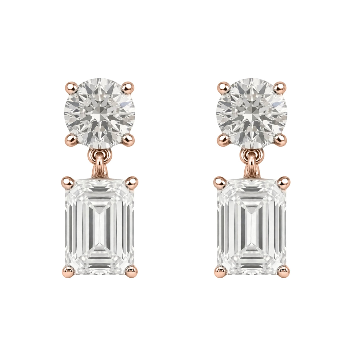 Lab-Grown Diamond Round & Emerald-Cut Stud Earrings in 14K White Gold or 14K Yellow Gold
