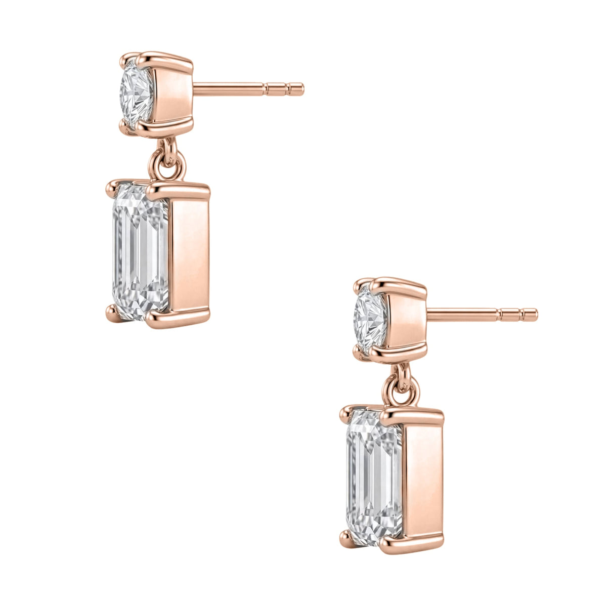 Lab-Grown Diamond Round & Emerald-Cut Stud Earrings in 14K White Gold or 14K Yellow Gold