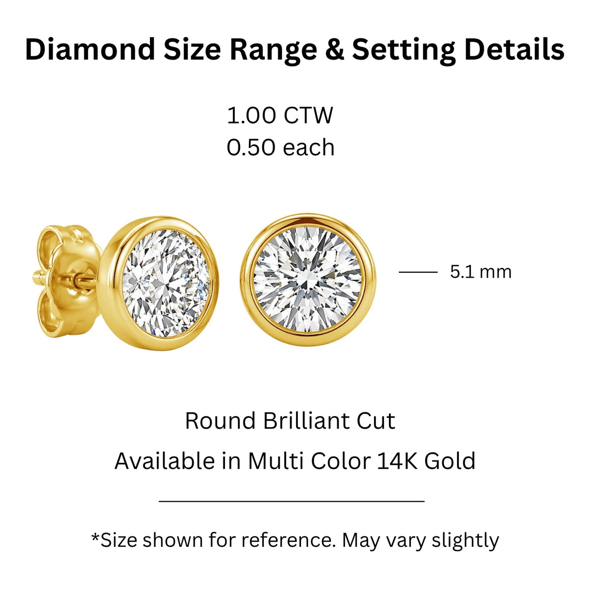 Lab-Grown Diamond Round Bezel Stud Earrings in 14K White Gold or 14K Yellow Gold