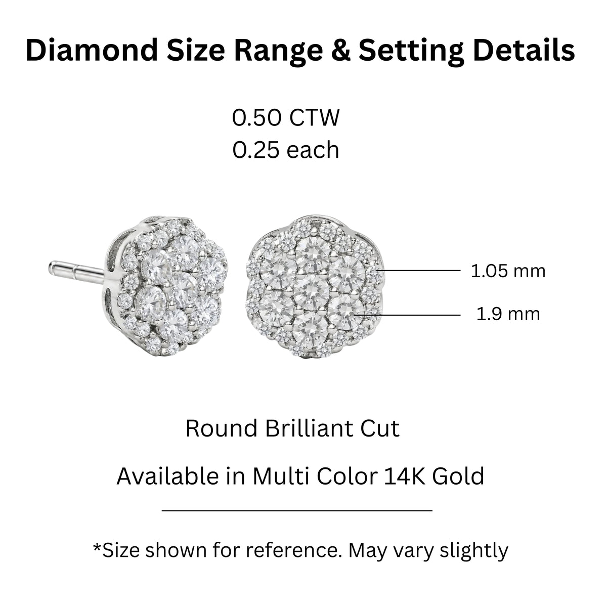Lab-Grown Diamond Round Cluster Earrings in 14K White Gold or 14K Yellow Gold