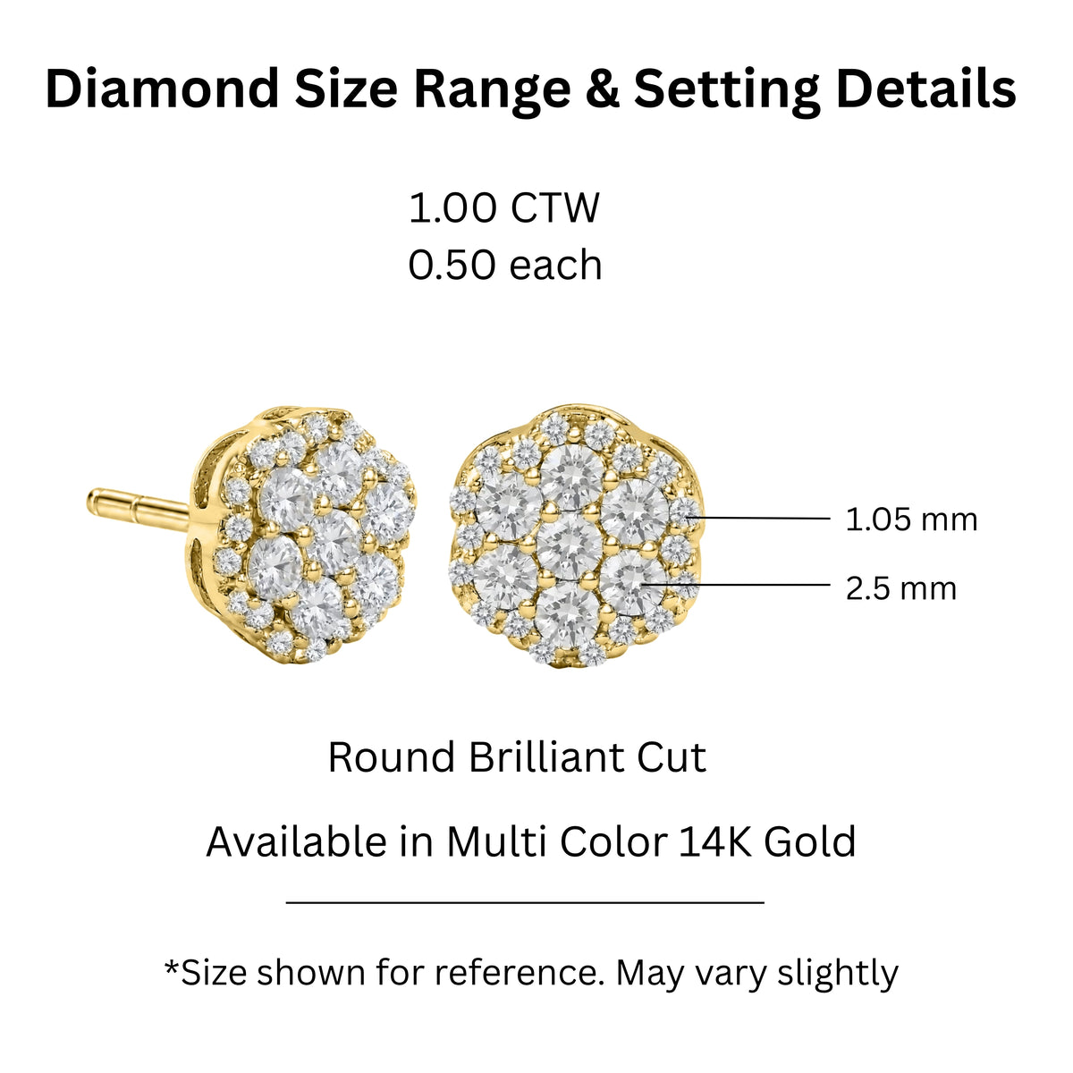 Lab-Grown Diamond Round Cluster Earrings in 14K White Gold or 14K Yellow Gold