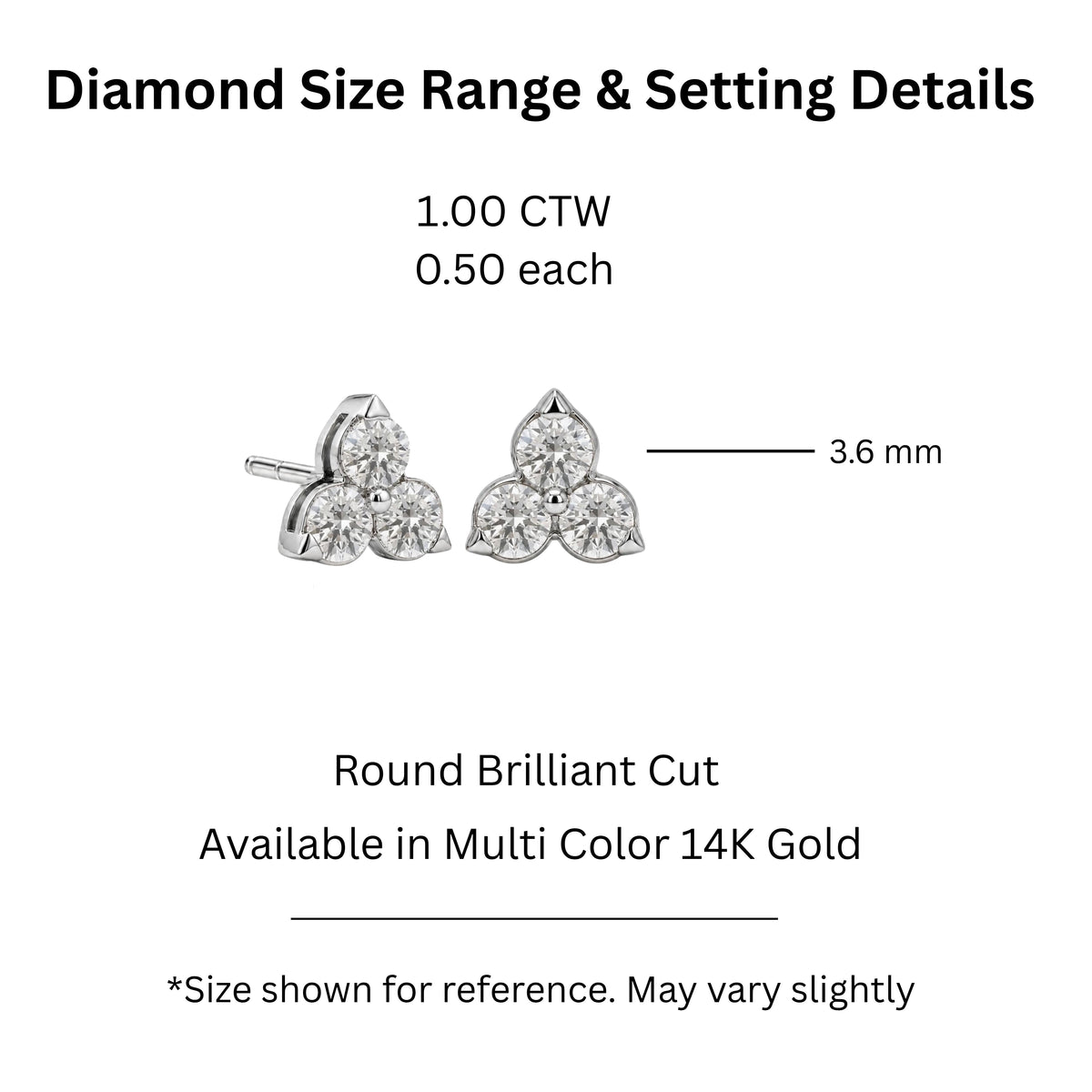 Lab-Grown Diamond Round Three-Stone Earrings in 14K White Gold or 14K Yellow Gold