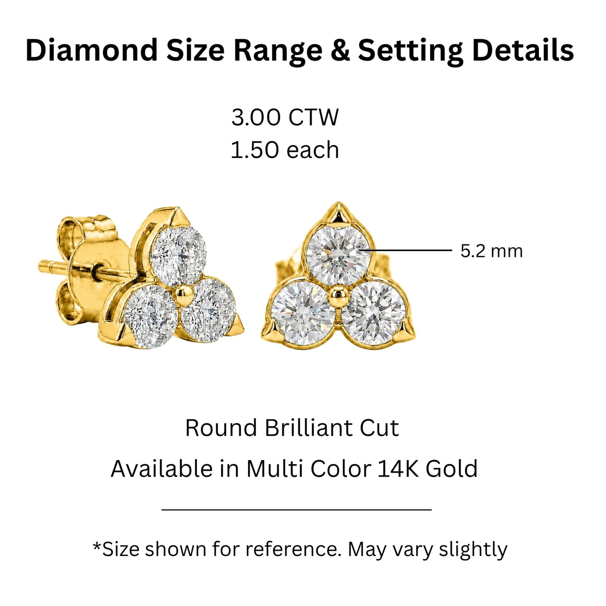 Lab-Grown Diamond Round Three-Stone Earrings in 14K White Gold or 14K Yellow Gold