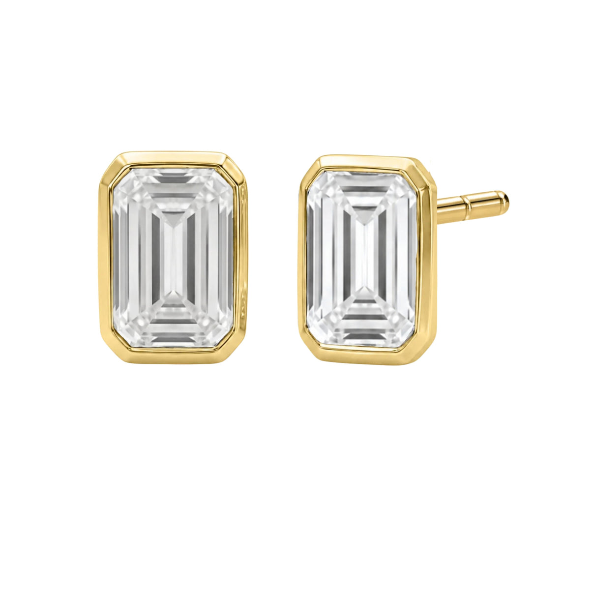 Lab-Grown Diamond Emerald-Cut Bezel Stud Earrings in 14K White Gold or 14K Yellow Gold