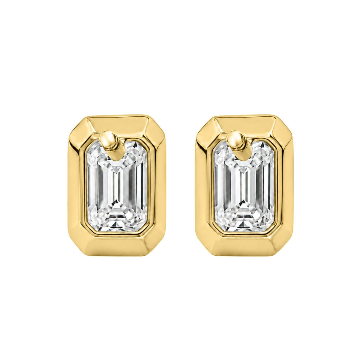 Lab-Grown Diamond Emerald-Cut Bezel Stud Earrings in 14K White Gold or 14K Yellow Gold
