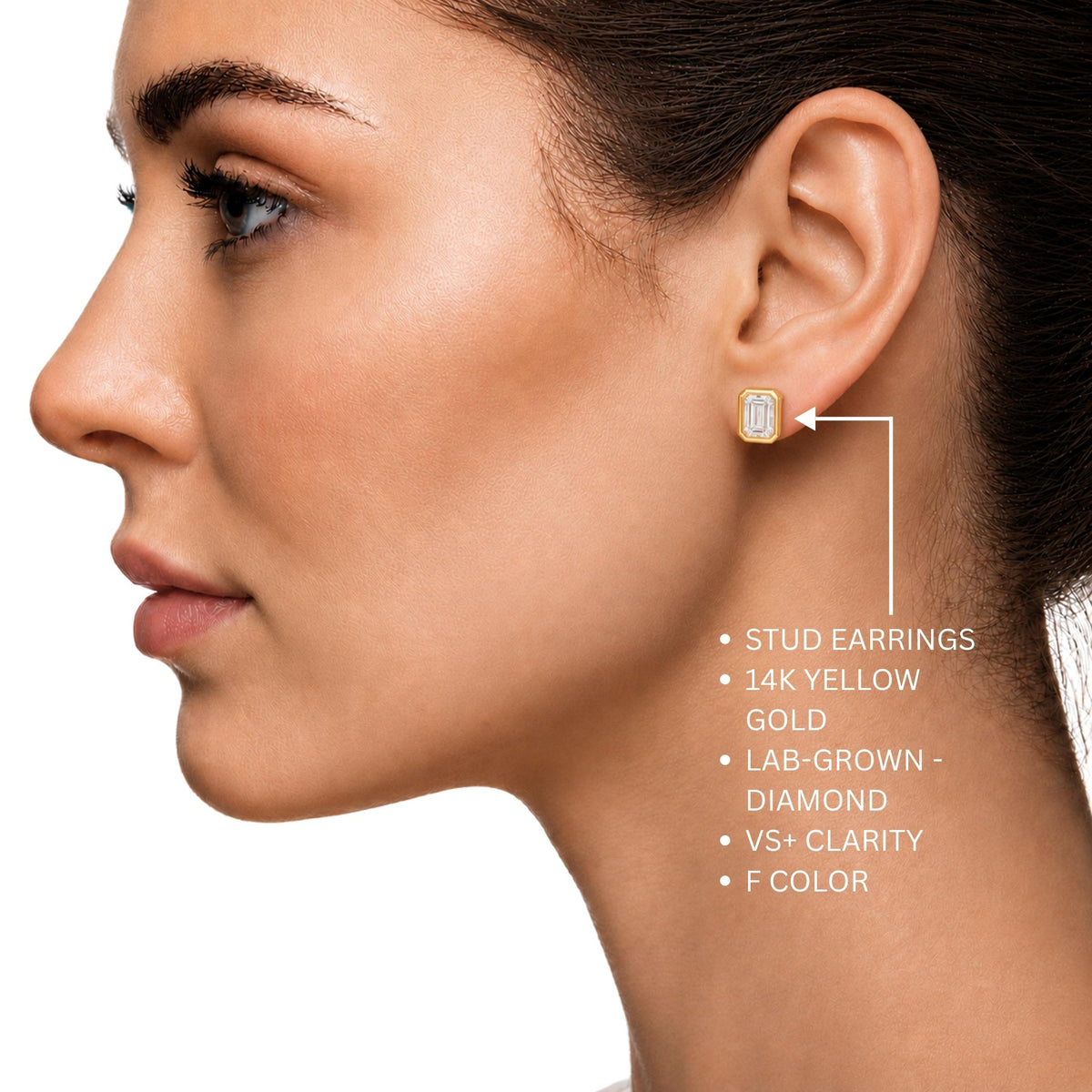 Lab-Grown Diamond Emerald-Cut Bezel Stud Earrings in 14K White Gold or 14K Yellow Gold