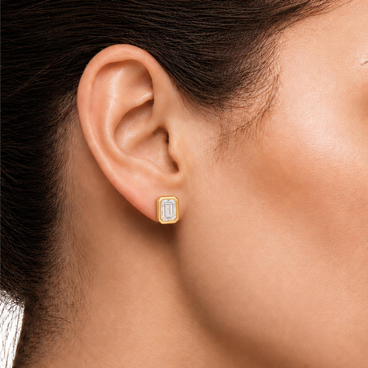 Lab-Grown Diamond Emerald-Cut Bezel Stud Earrings in 14K White Gold or 14K Yellow Gold