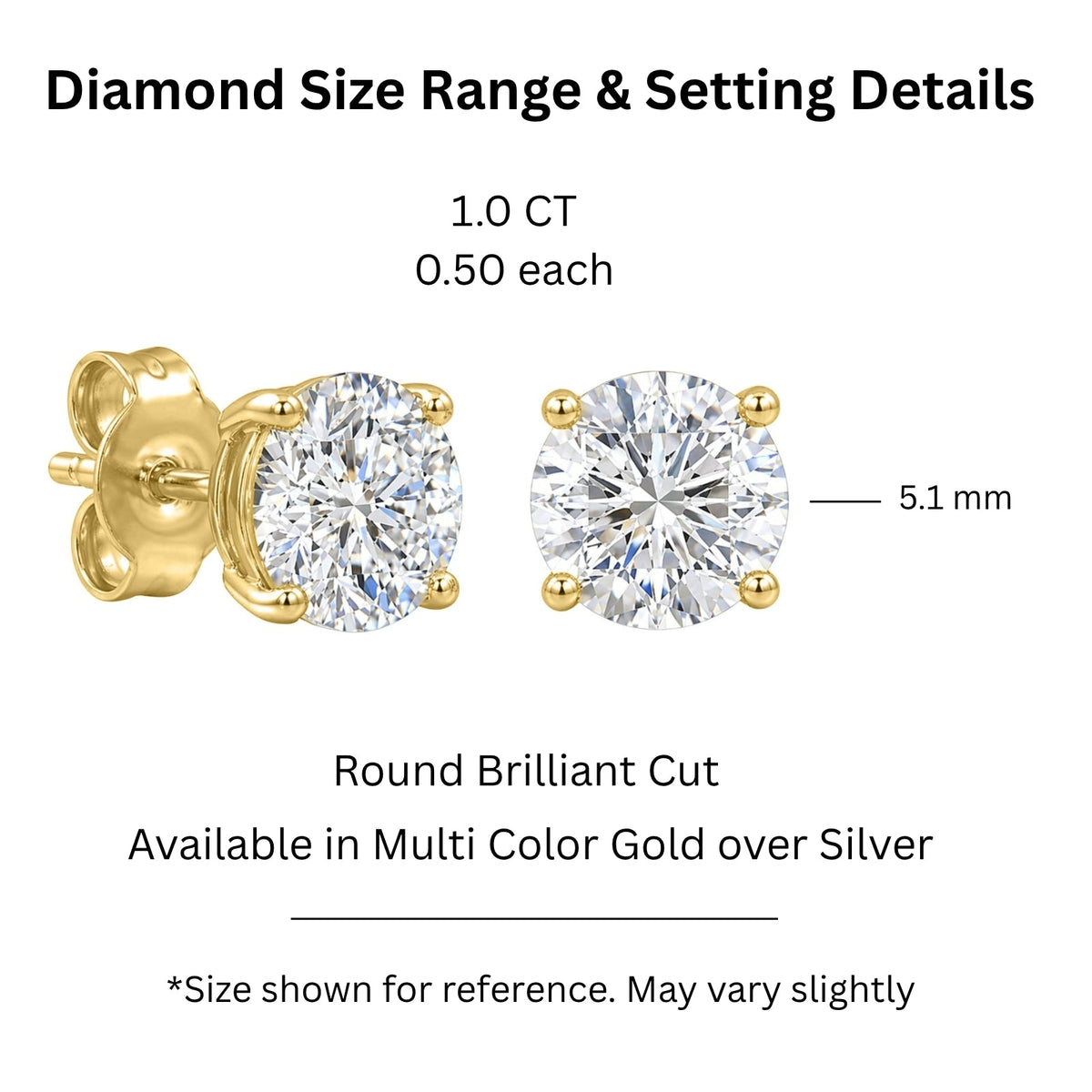 1 ct. T.W. Lab-Grown Diamond Round Stud Earrings in 14K Gold over Silver