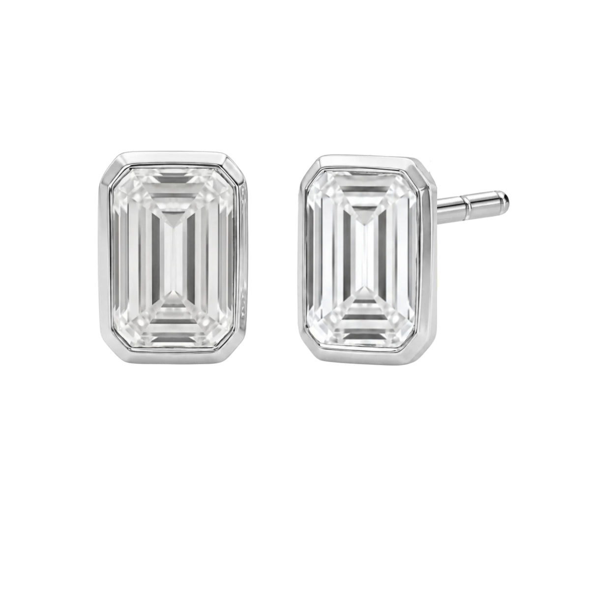 Lab-Grown Diamond Emerald-Cut Bezel Stud Earrings in 14K White Gold or 14K Yellow Gold