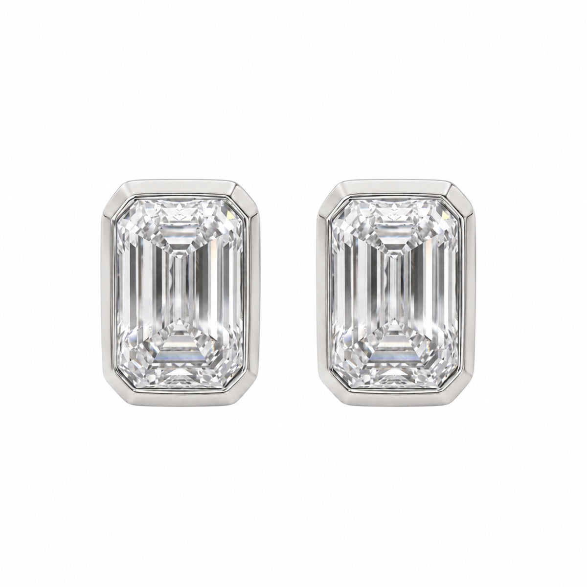 Lab-Grown Diamond Emerald-Cut Bezel Stud Earrings in 14K White Gold or 14K Yellow Gold