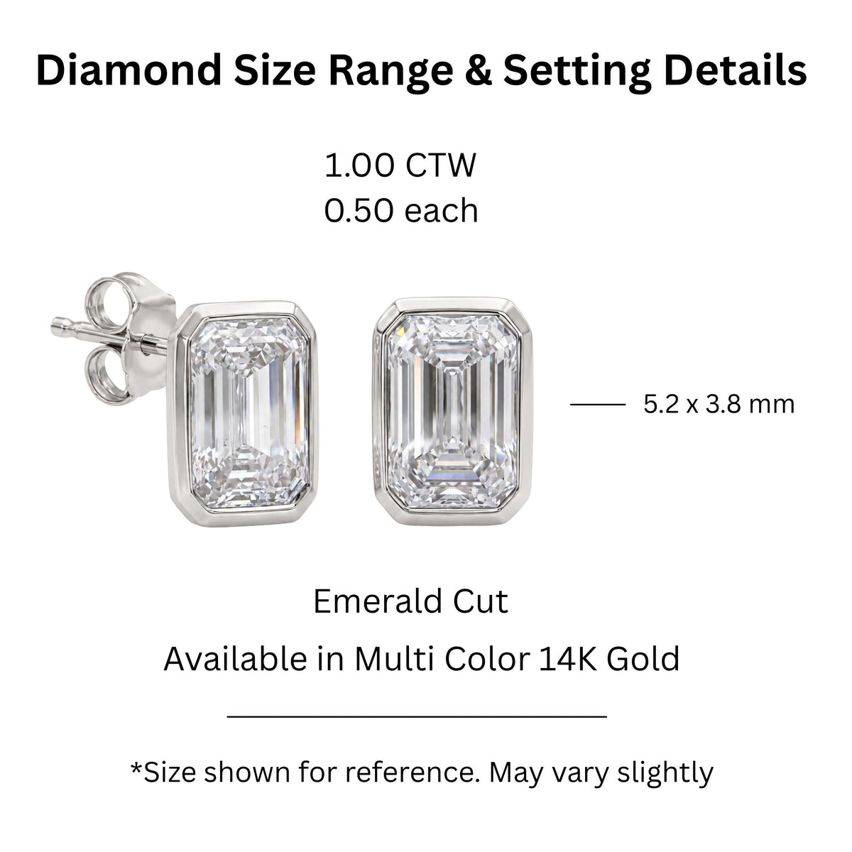 Lab-Grown Diamond Emerald-Cut Bezel Stud Earrings in 14K White Gold or 14K Yellow Gold
