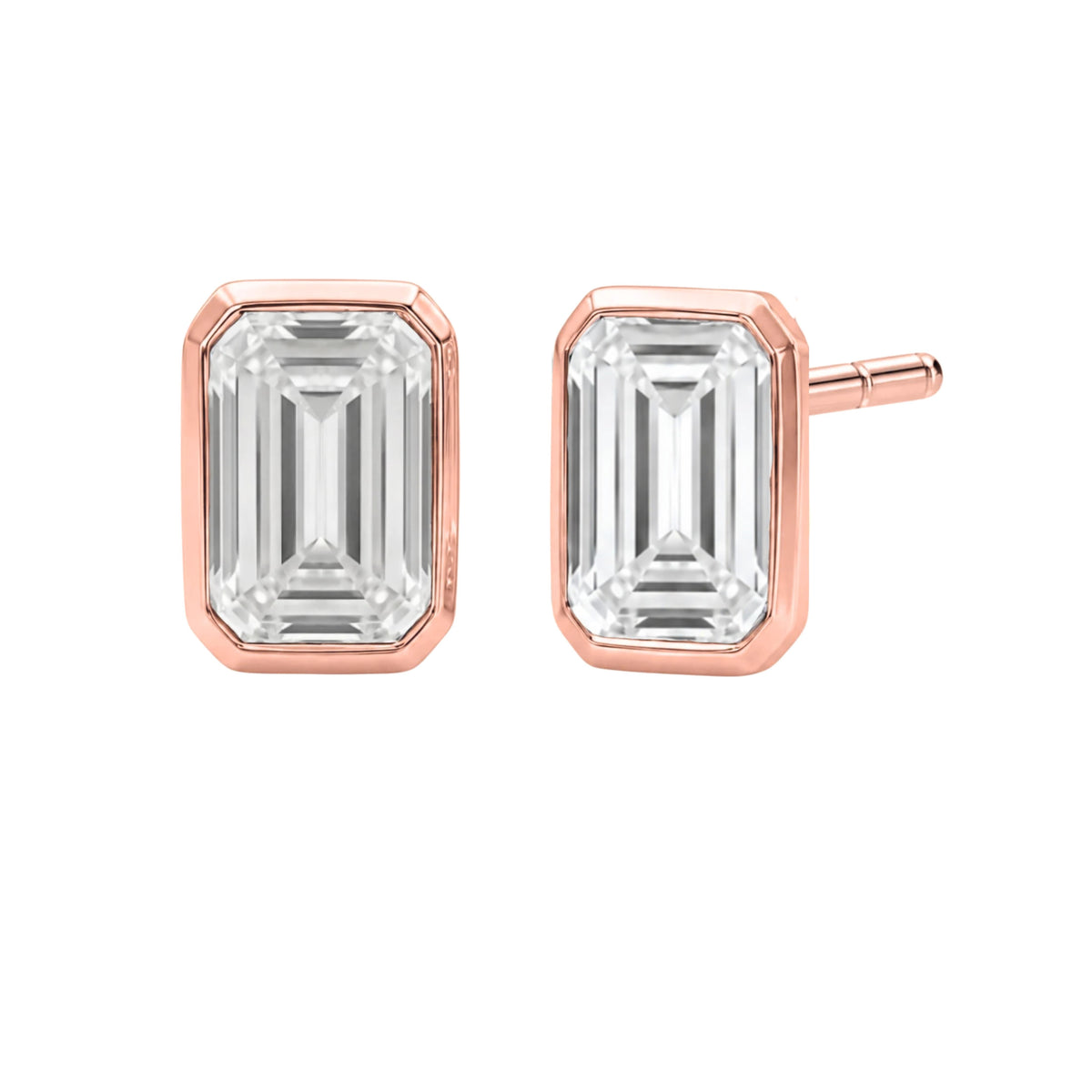 Lab-Grown Diamond Emerald-Cut Bezel Stud Earrings in 14K White Gold or 14K Yellow Gold