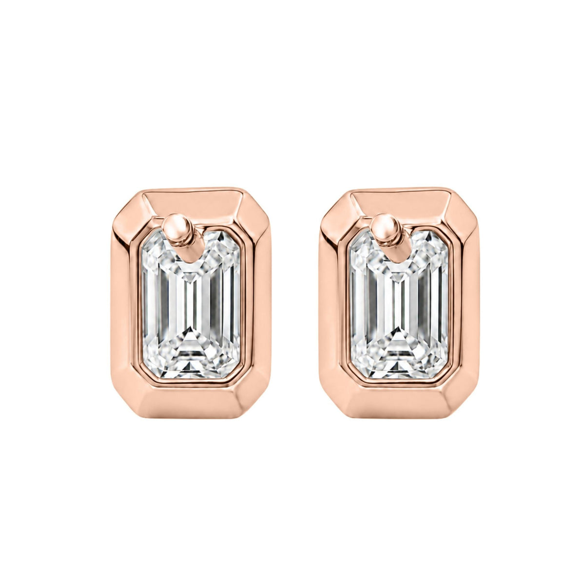 Lab-Grown Diamond Emerald-Cut Bezel Stud Earrings in 14K White Gold or 14K Yellow Gold