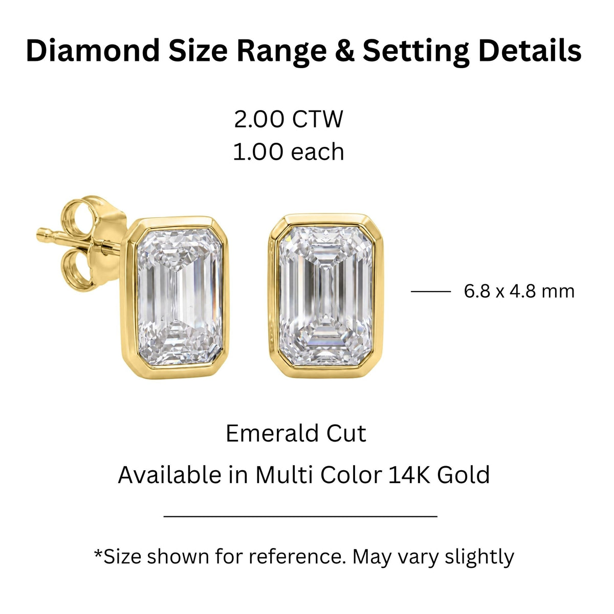Lab-Grown Diamond Emerald-Cut Bezel Stud Earrings in 14K White Gold or 14K Yellow Gold