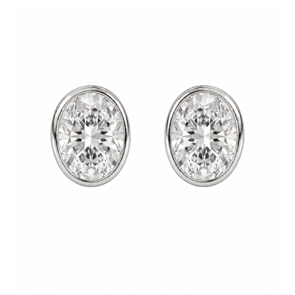 Lab-Grown Diamond Oval Bezel Stud Earrings in 14K White Gold or 14K Yellow Gold