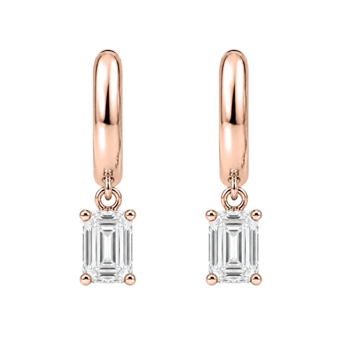 Lab-Grown Diamond Emerald-Cut Hoop Earrings in 14K White Gold or 14K Yellow Gold