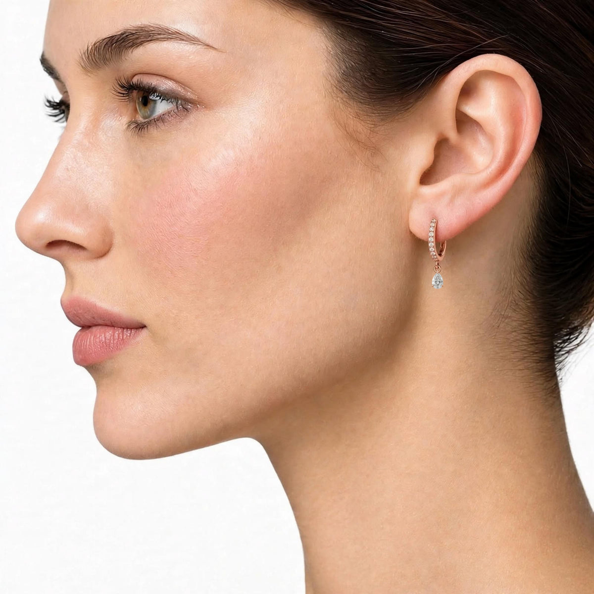 Lab-Grown Diamond Pear With Round Hoop Earrings in 14K White Gold or 14K Yellow Gold