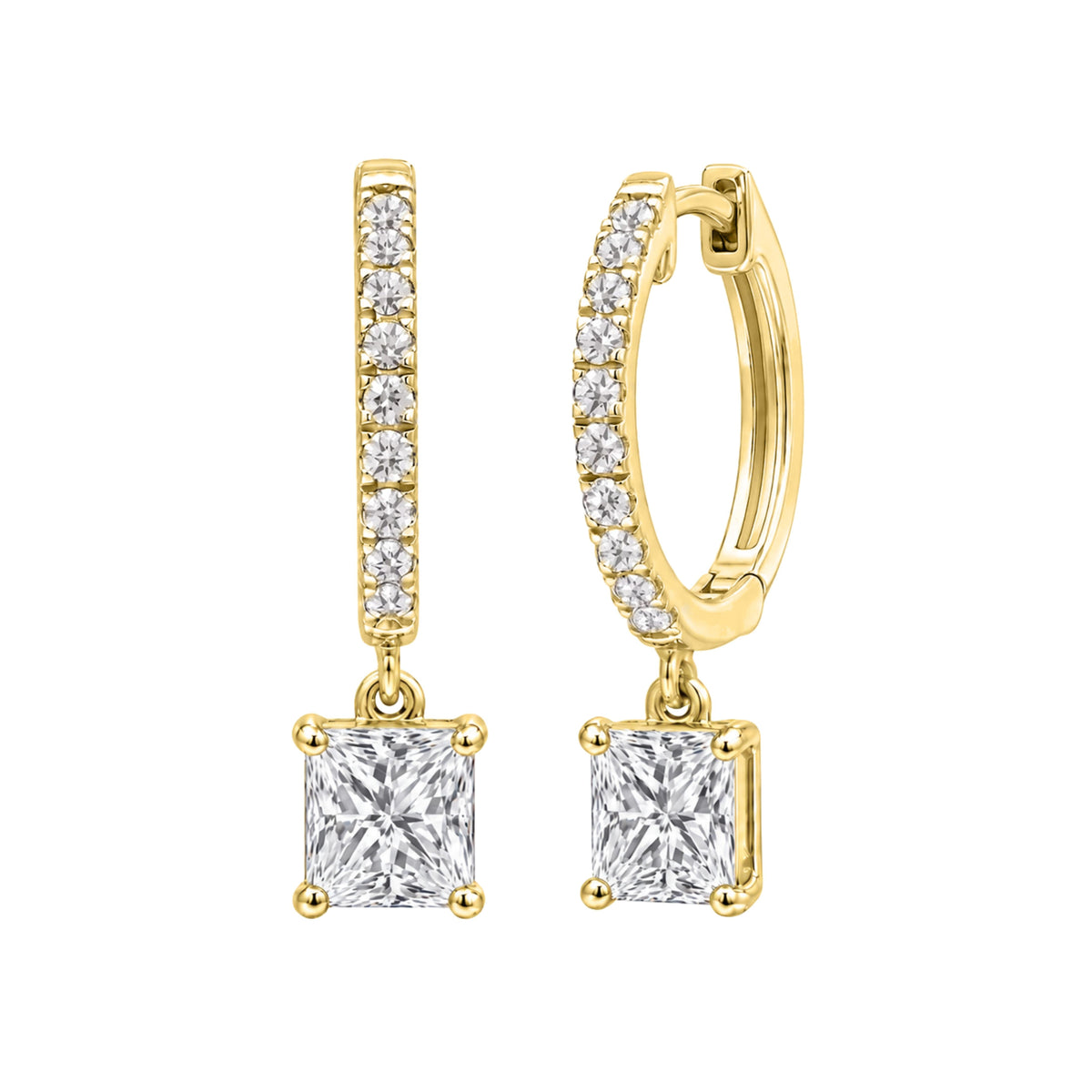 Lab-Grown Diamond Princess With Round Hoop Earrings in 14K White Gold or 14K Yellow Gold