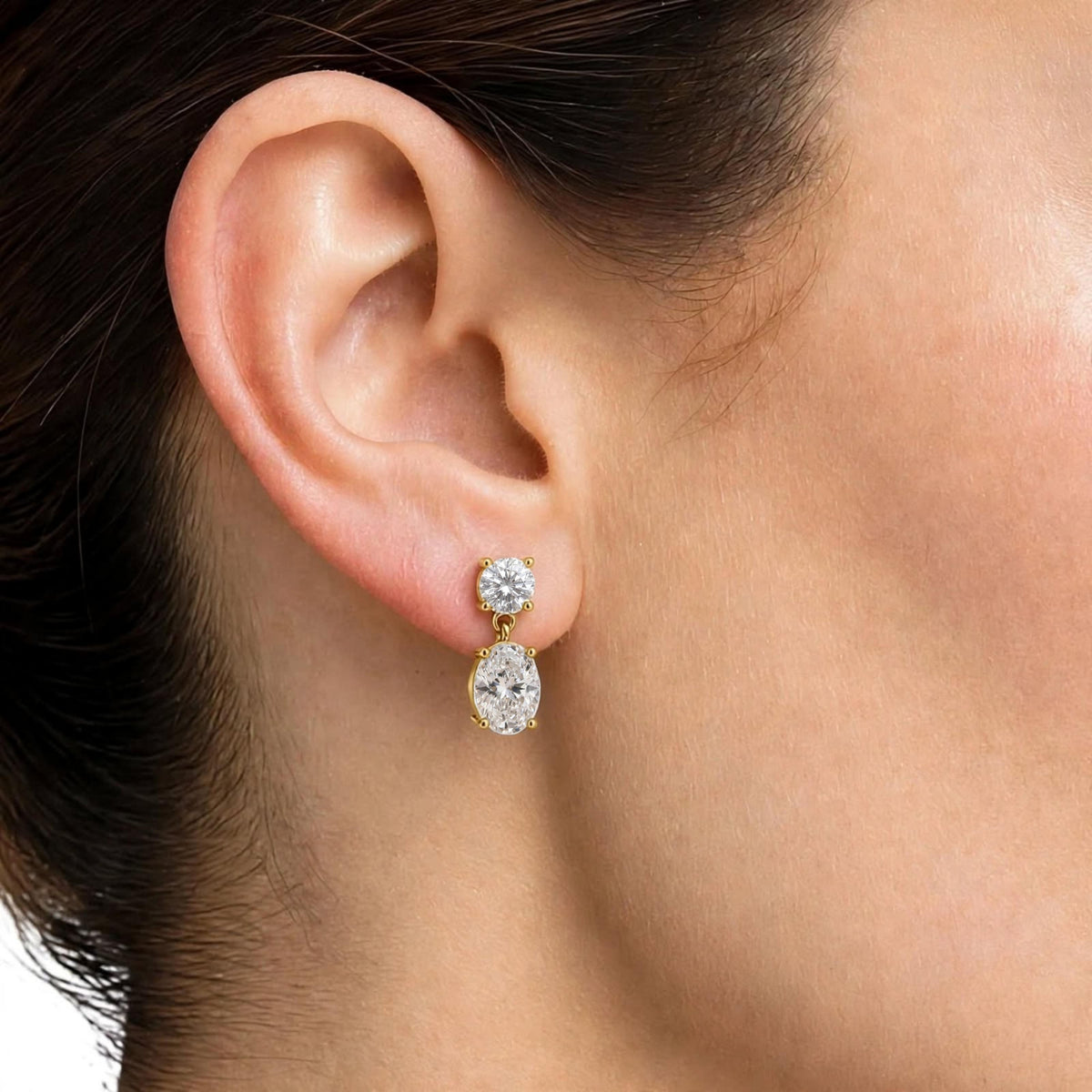 Lab-Grown Diamond Round-Oval Stud Earrings in 14K White Gold or 14K Yellow Gold