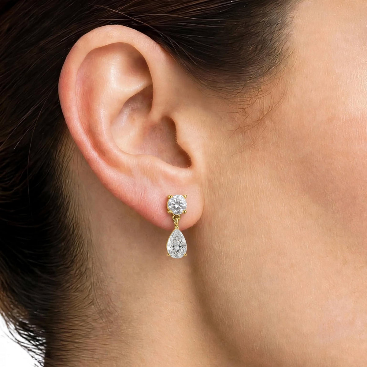 Lab-Grown Diamond Round-Pear Stud Earrings in 14K White Gold or 14K Yellow Gold