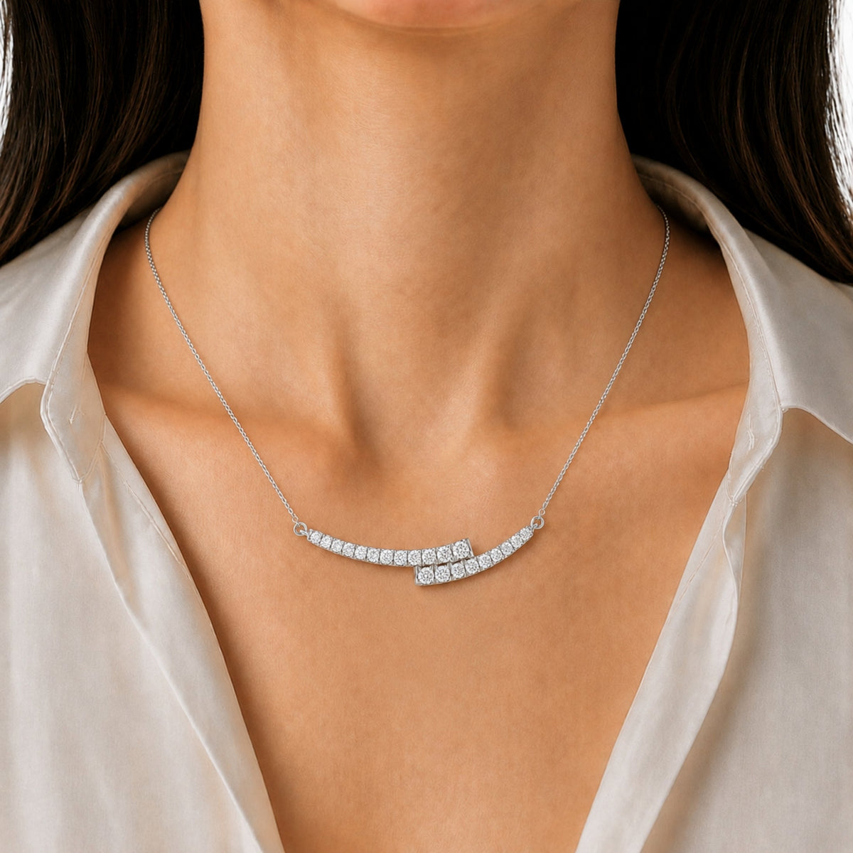 1 ct. T.W. Lab-Grown Diamond Round Smile Necklace in Sterling Silver or 14K Gold over Silver