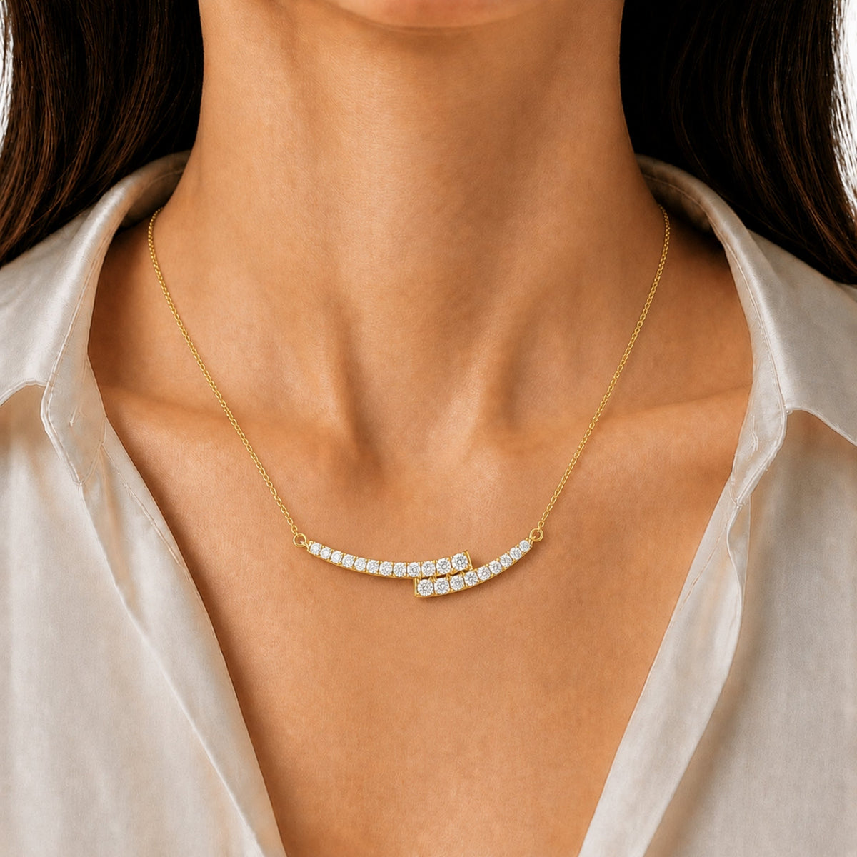 1 ct. T.W. Lab-Grown Diamond Round Smile Necklace in Sterling Silver or 14K Gold over Silver