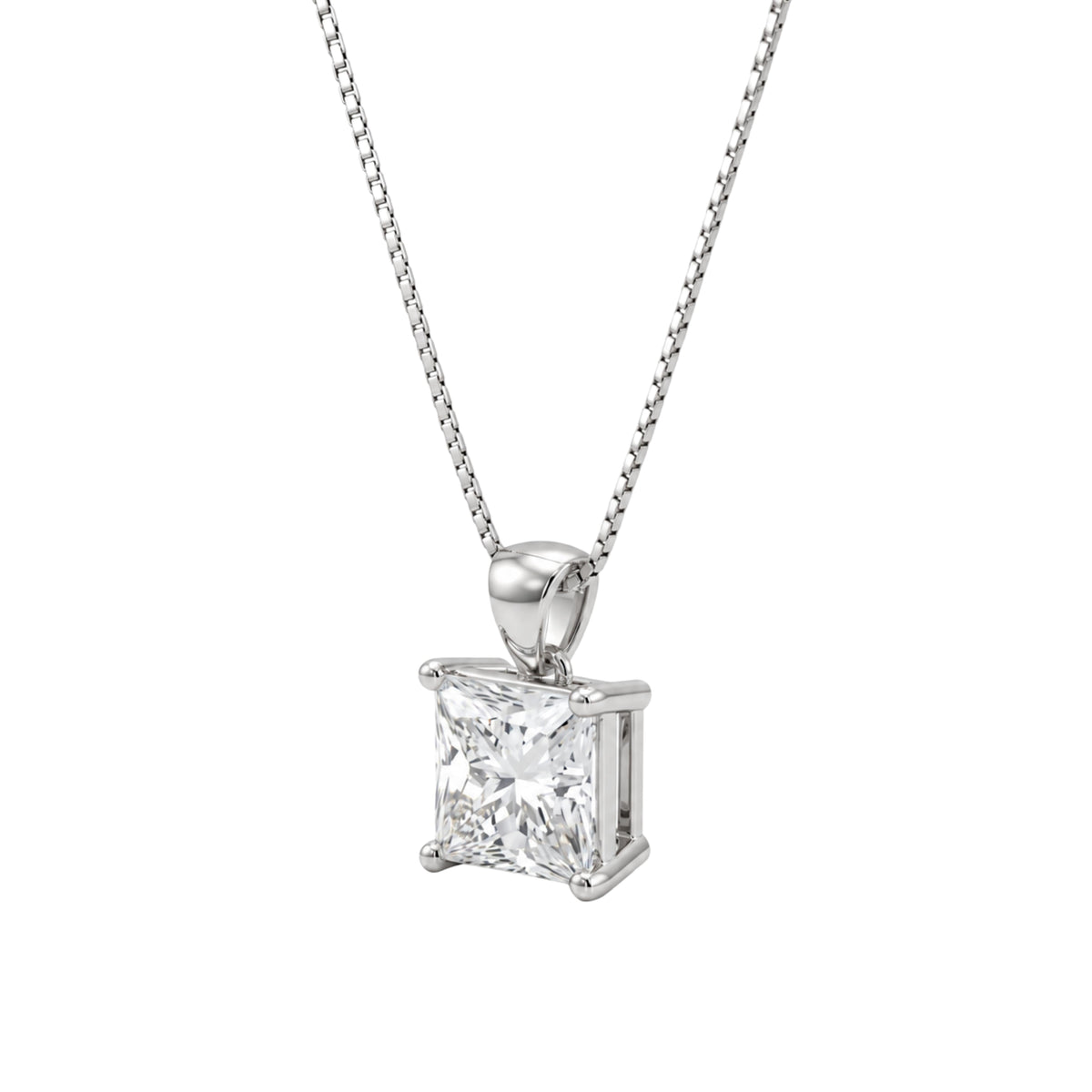 Lab-Grown Diamond Princess Solitaire Pendant Necklace in 14K White Gold or 14K Yellow Gold