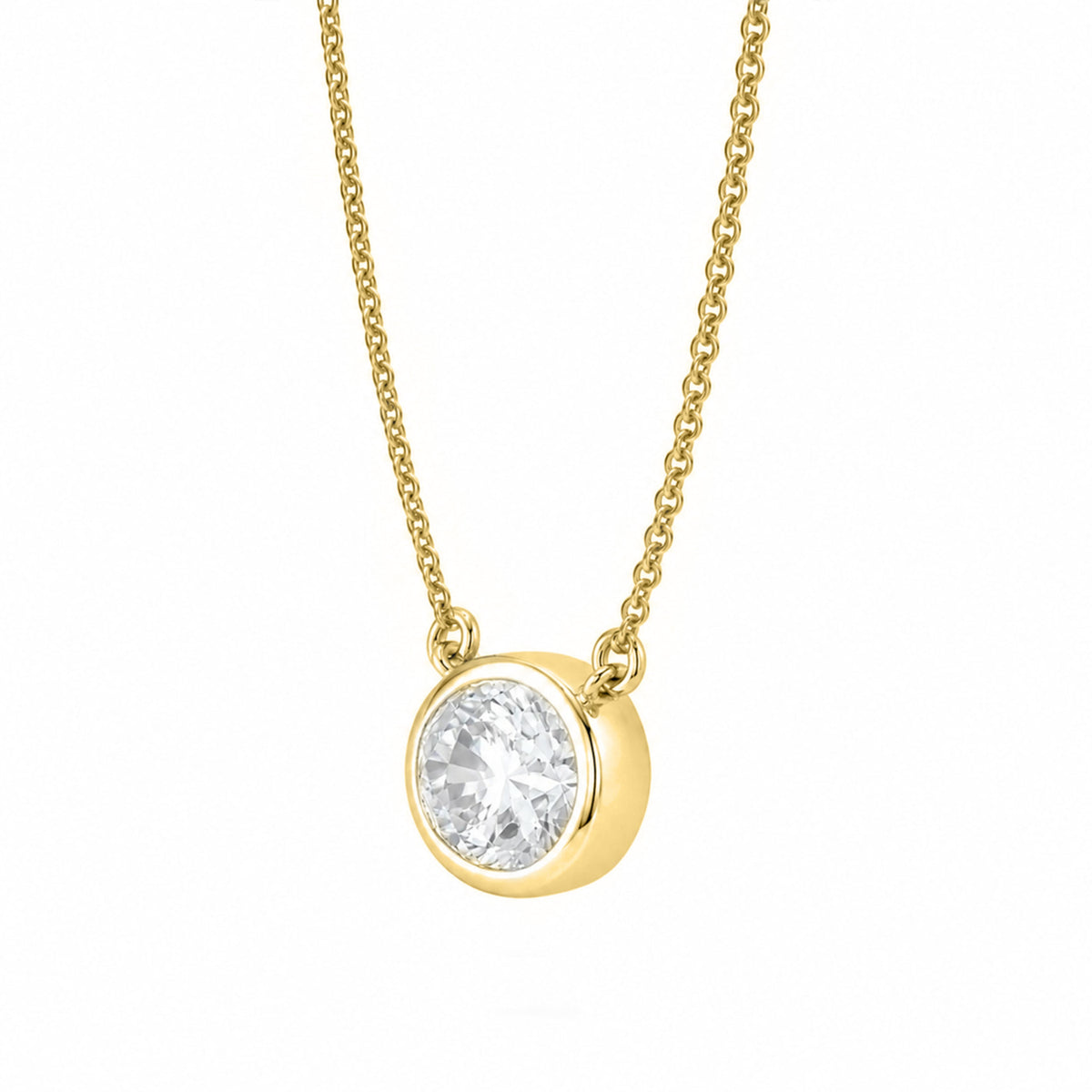 Lab-Grown Diamond Oval Solitaire Bezel Pendant Necklace in 14K White Gold or 14K Yellow Gold