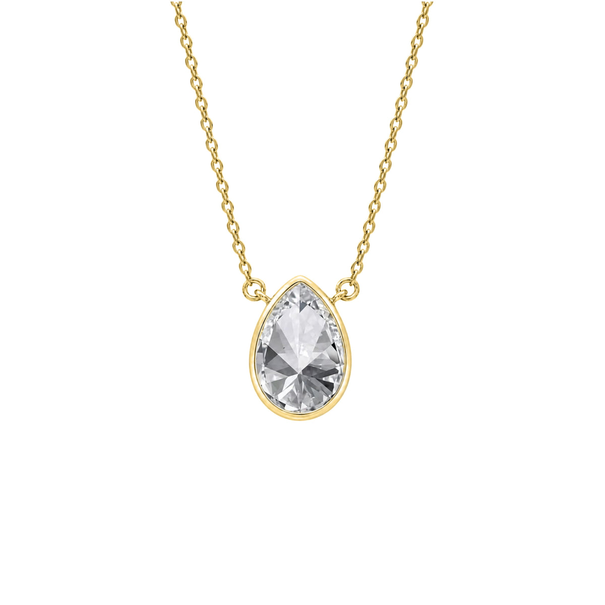 Lab-Grown Diamond Pear Solitaire Bezel Pendant Necklace in 14K White Gold or 14K Yellow Gold